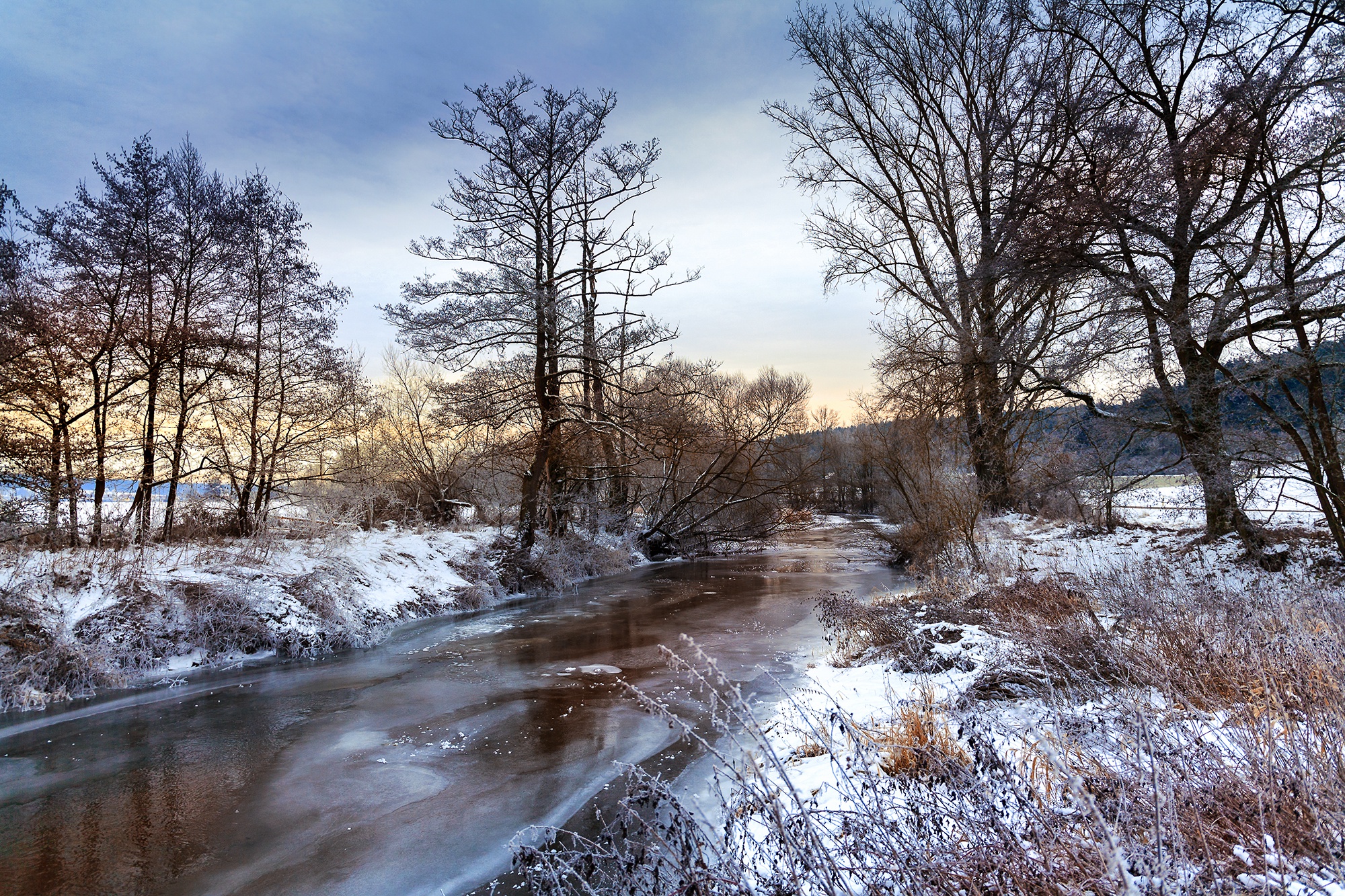 Download mobile wallpaper Winter, Nature, Tree, Earth, River for free.