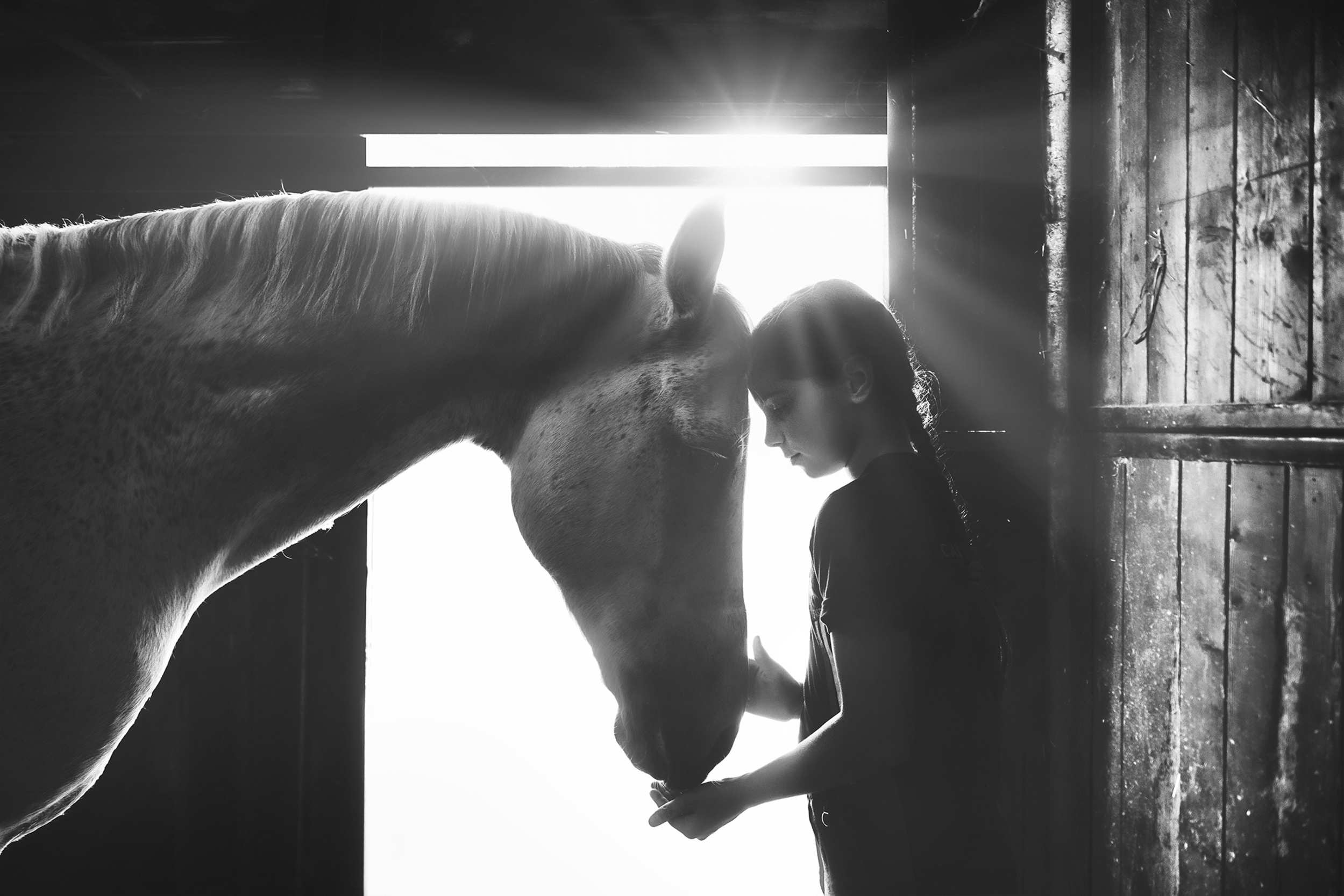 Download mobile wallpaper Child, Horse, Photography, Black & White for free.