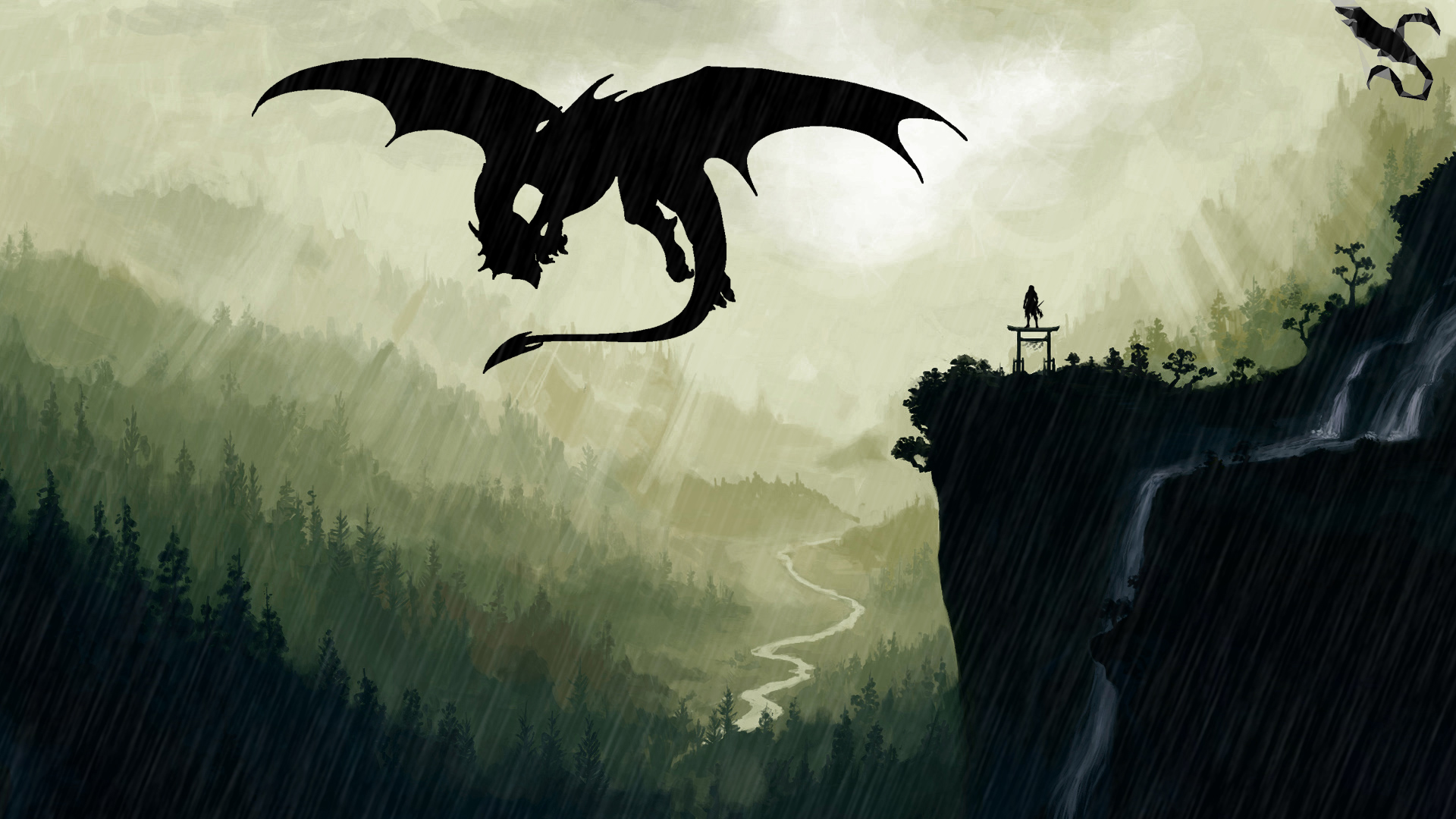 Download mobile wallpaper Fantasy, Mountain, Dragon, Ninja for free.