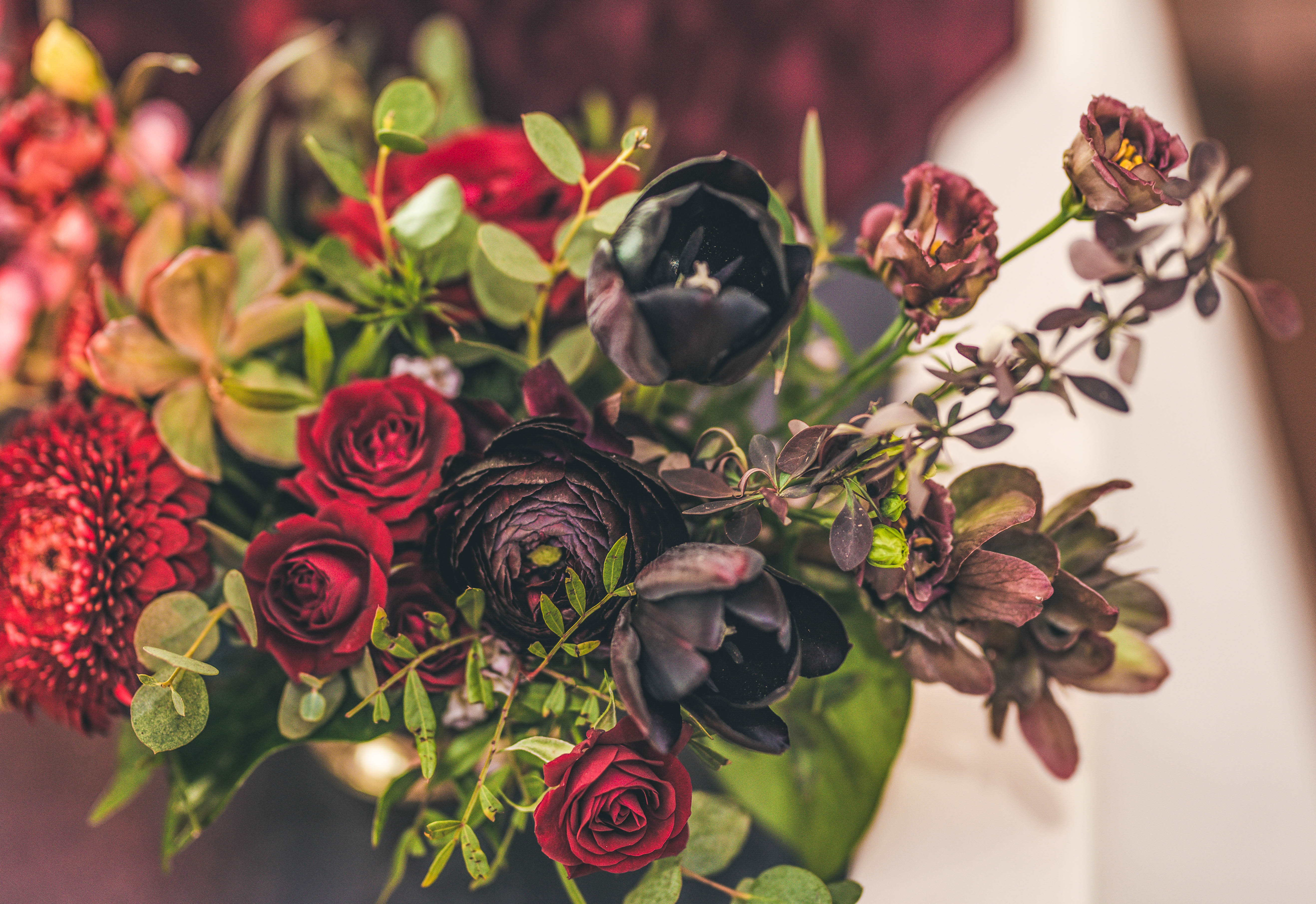 Скачать обои бесплатно Красный, Черный, Цветы, Букет, Розы, Тюльпаны картинка на рабочий стол ПК