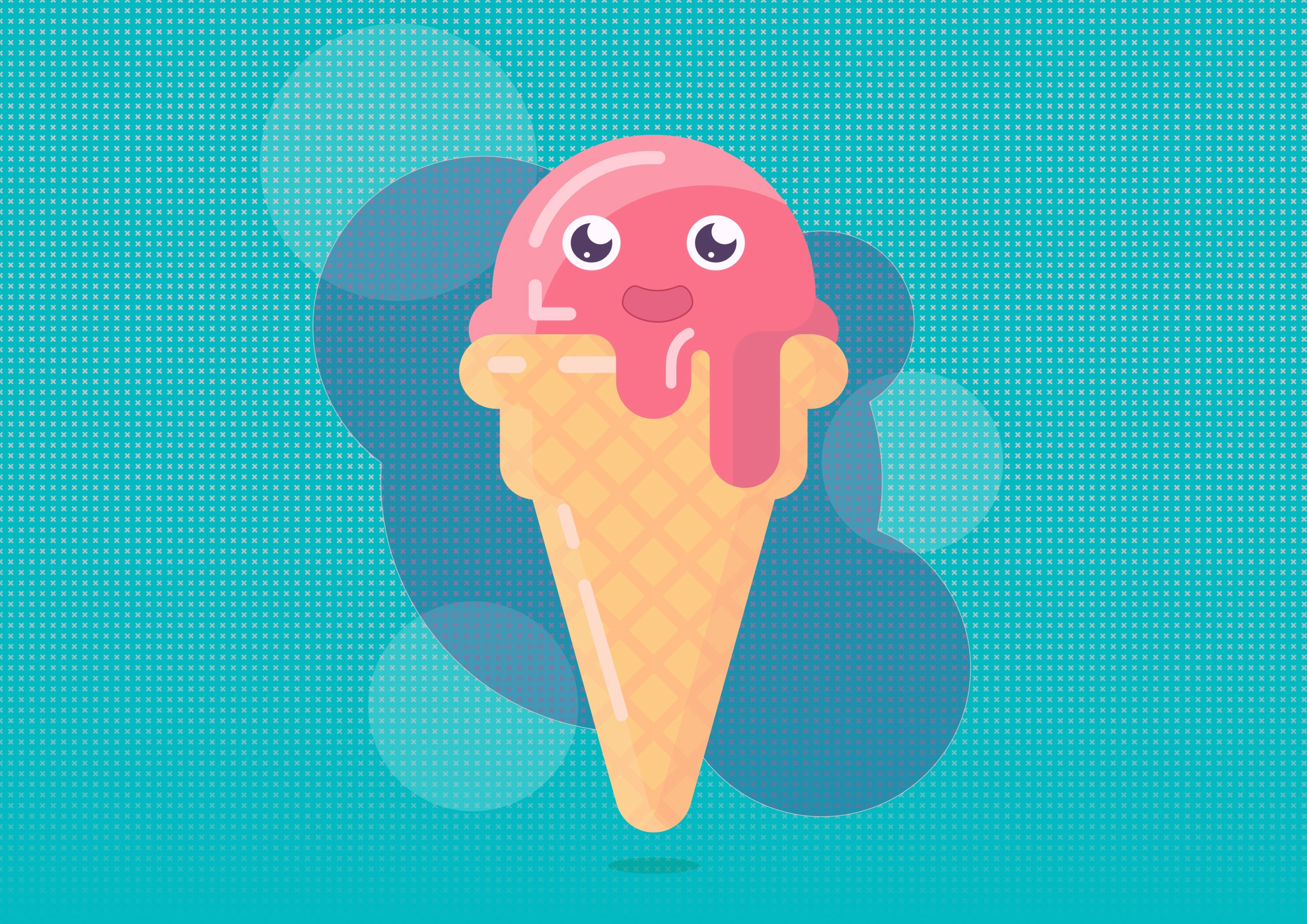 101242 скачать картинку мороженое, вектор, розовый, забавный, лицо, тающий, рожок - обои и заставки бесплатно