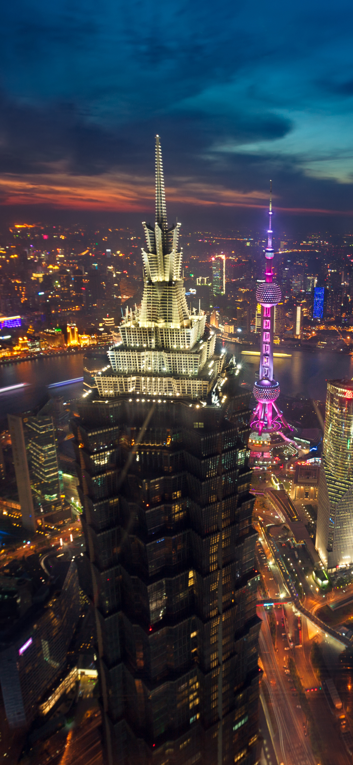 無料モバイル壁紙都市, 中国, 上海, 夜, 建築, マンメイド, 空中をダウンロードします。