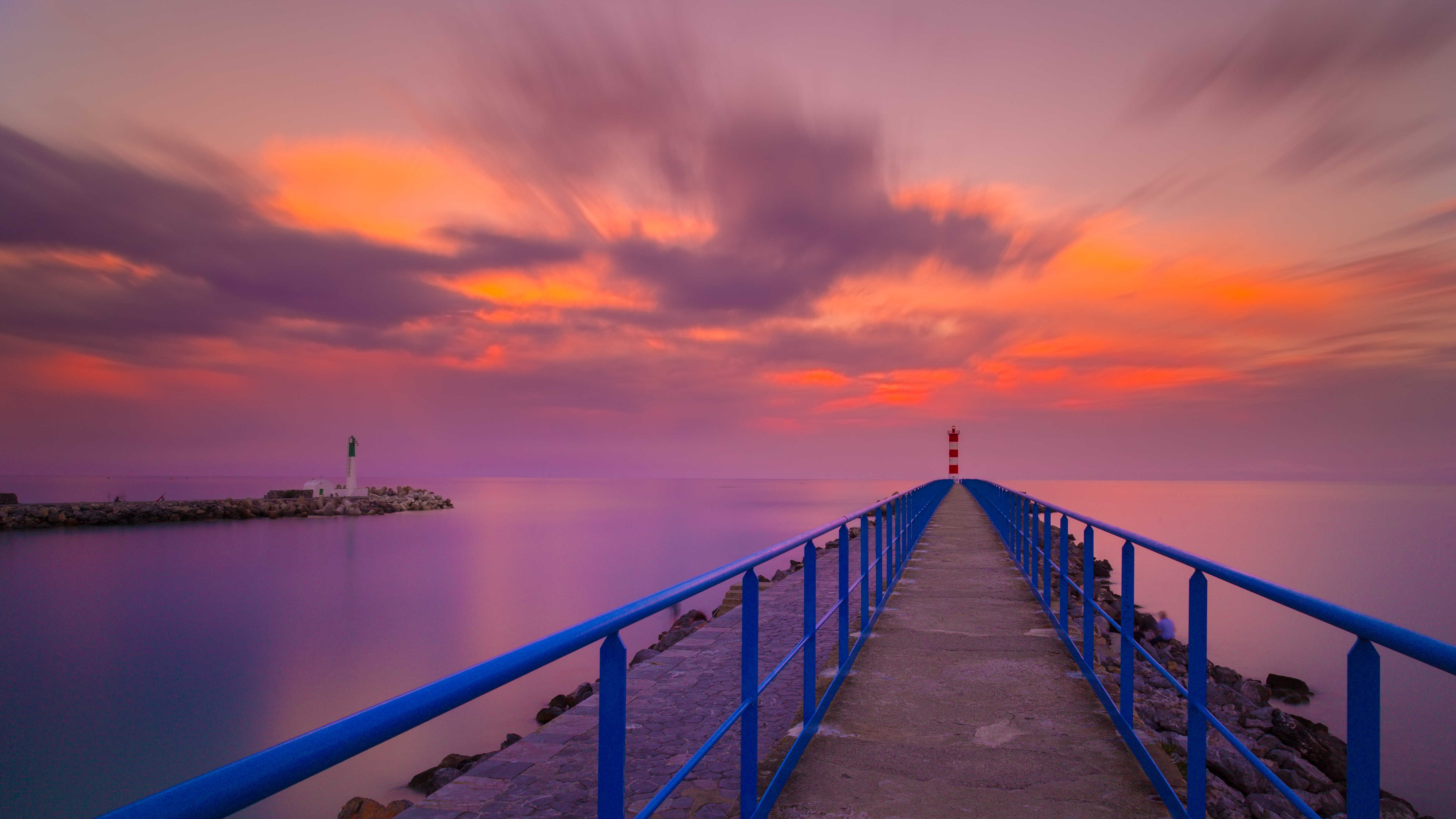 sunset, france, sea, pier, nature, horizon, lighthouse, port la nouvelle, port la nouvel Full HD