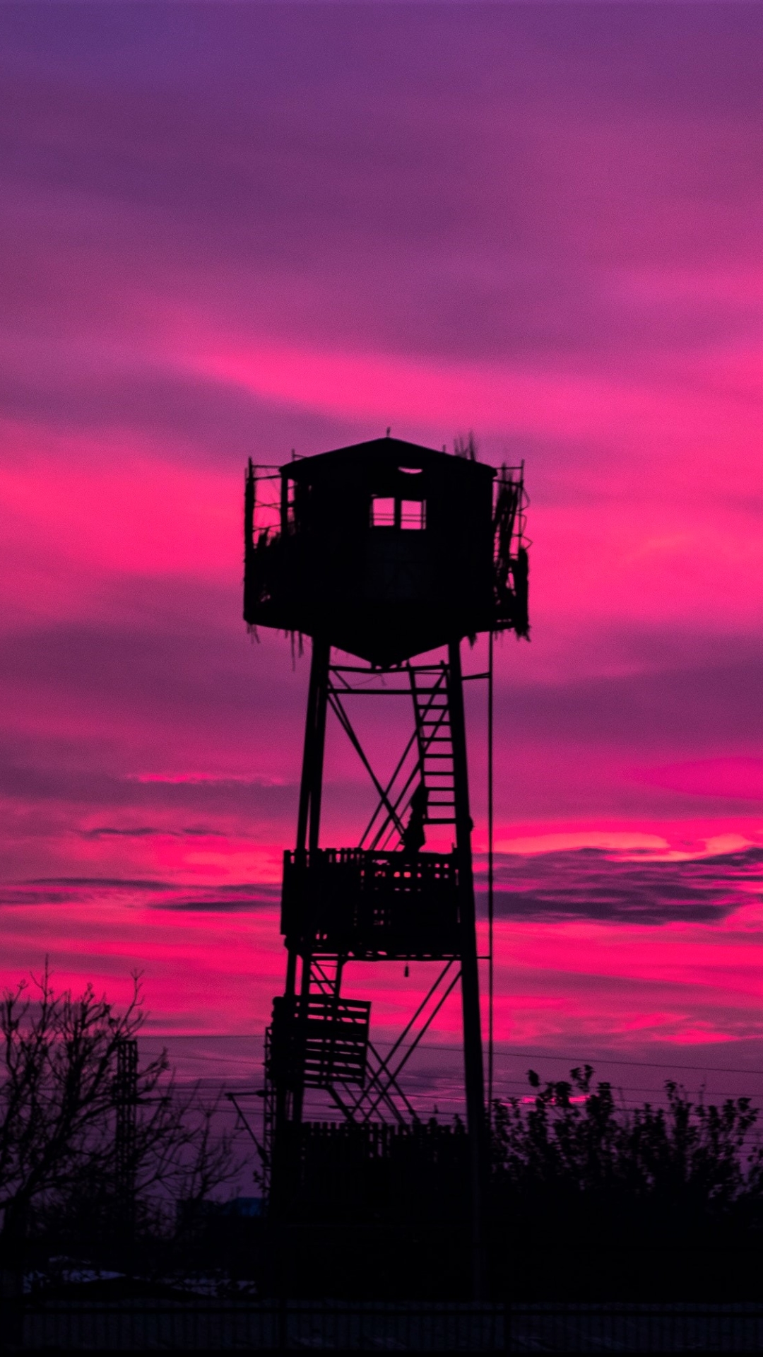 Download mobile wallpaper Sunset, Sky, Pink, Silhouette, Photography, Watchtower for free.