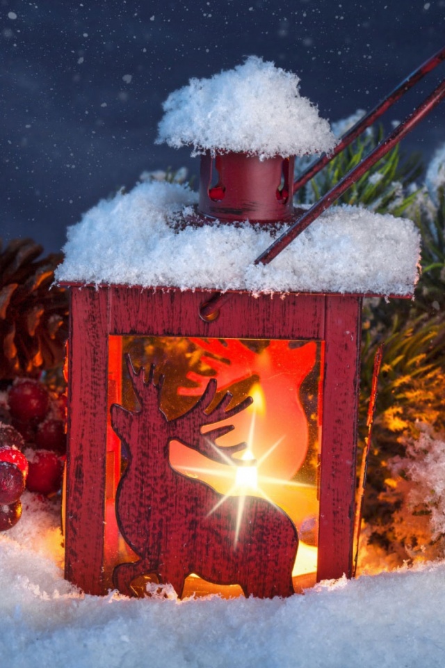 Download mobile wallpaper Snow, Christmas, Holiday, Lantern, Reindeer for free.
