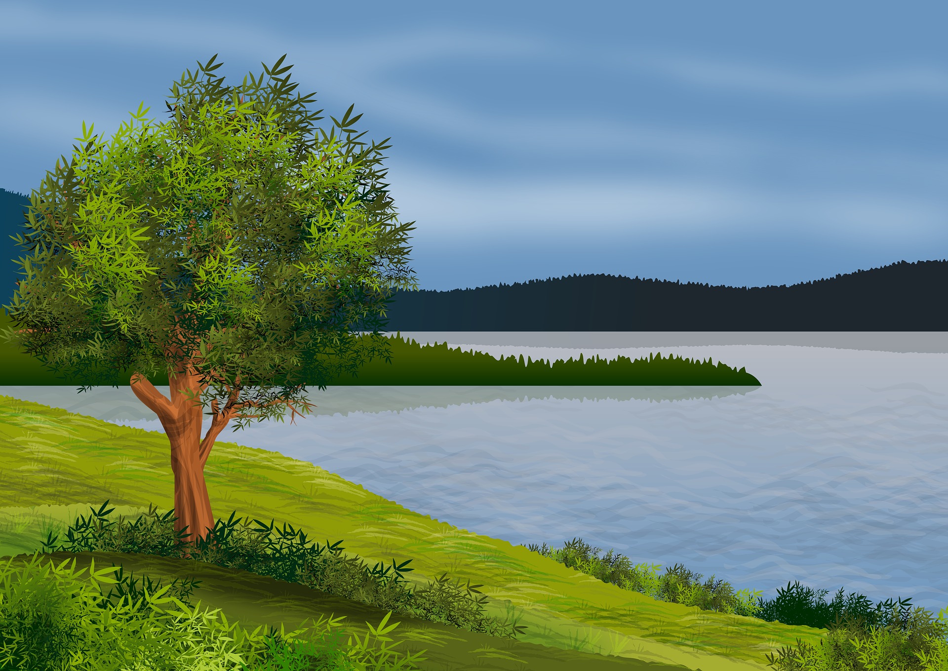 Free download wallpaper Landscape, Lake, Tree, Artistic on your PC desktop