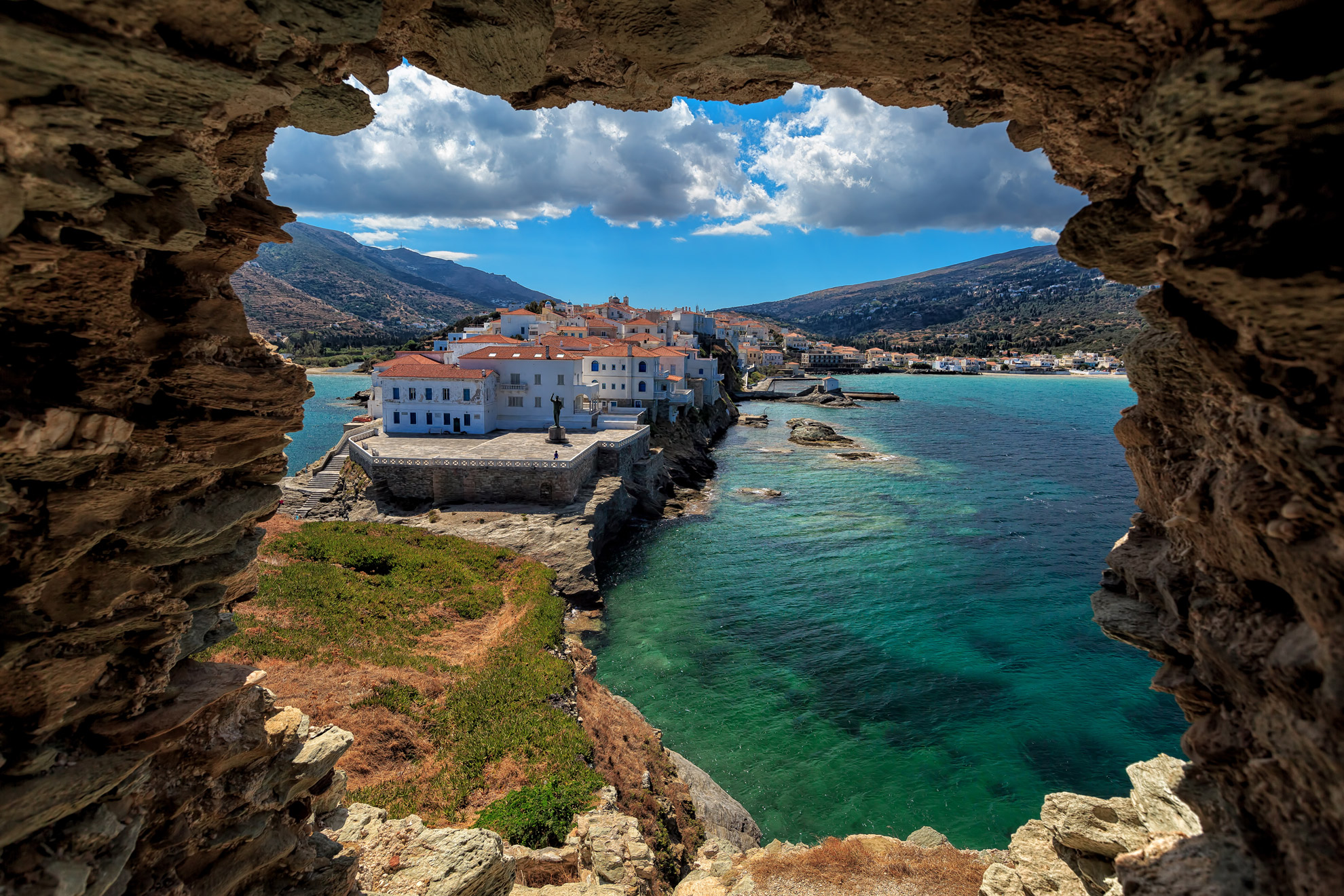 PCデスクトップに家, 海, 海洋, 村, 小島, ギリシャ, マンメイド画像を無料でダウンロード