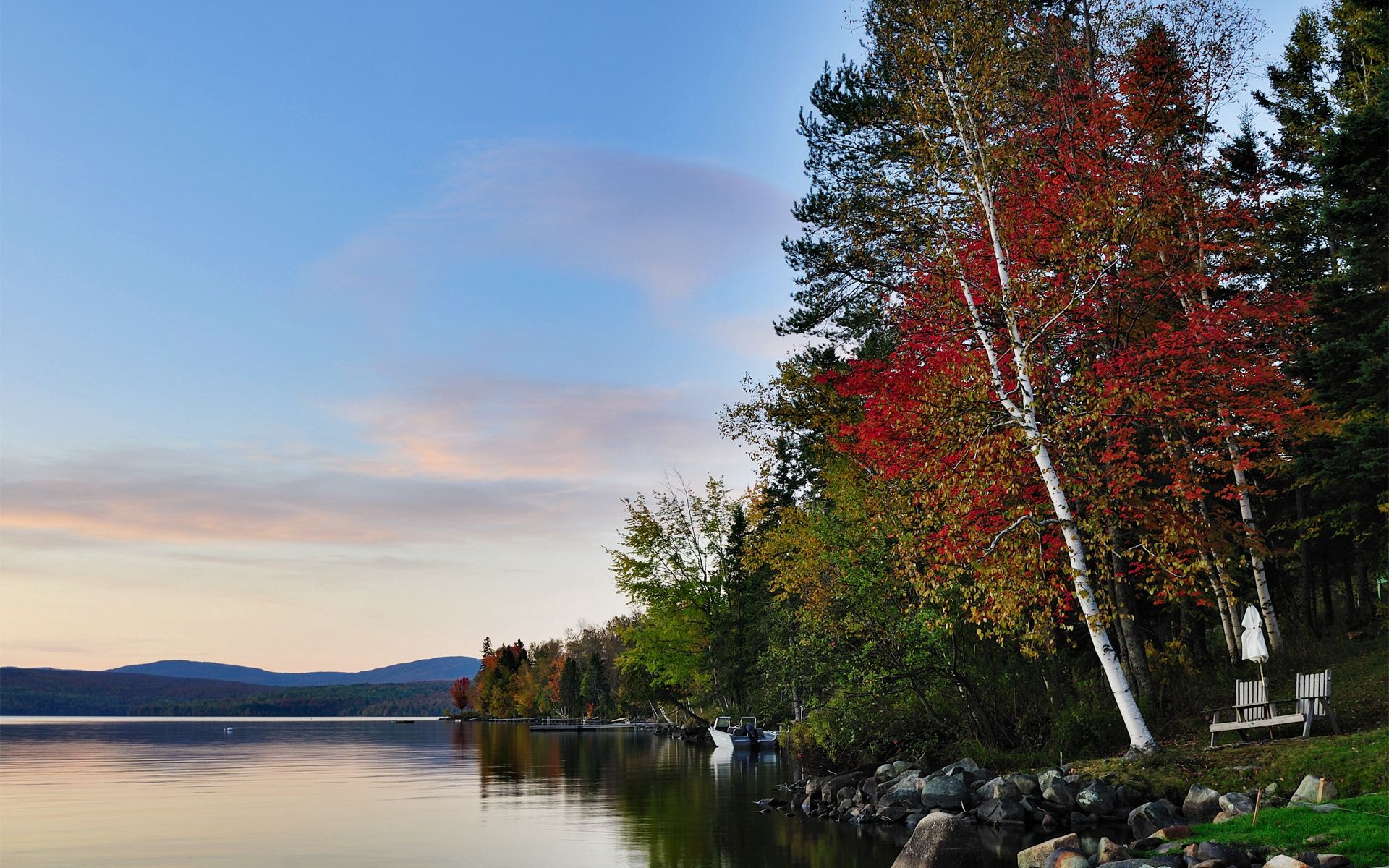 Laden Sie das Stones, Wald, See, Natur, Herbst, Landschaft-Bild kostenlos auf Ihren PC-Desktop herunter
