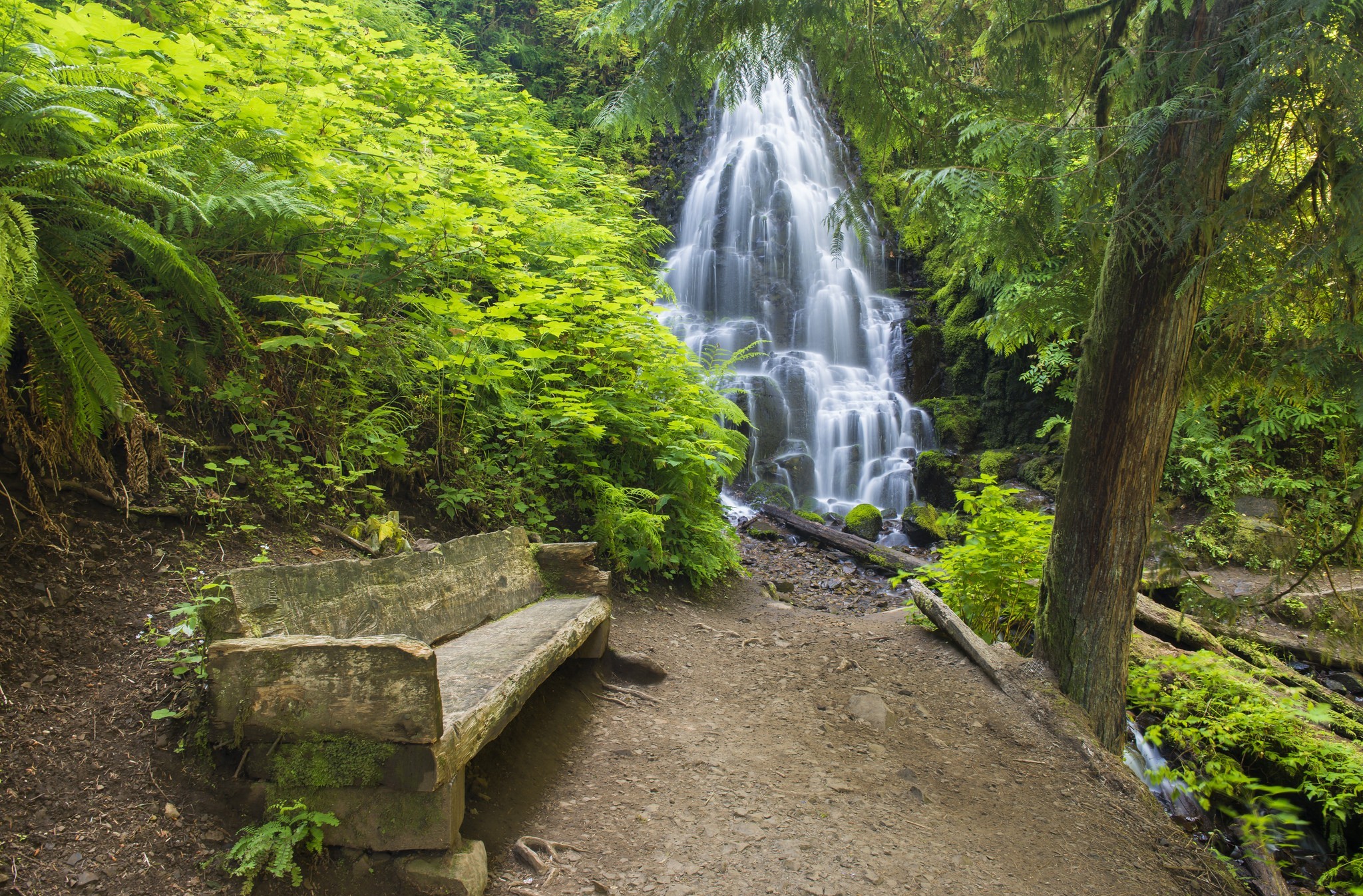 Laden Sie das Wasserfälle, Bank, Wasserfall, Busch, Erde/natur-Bild kostenlos auf Ihren PC-Desktop herunter
