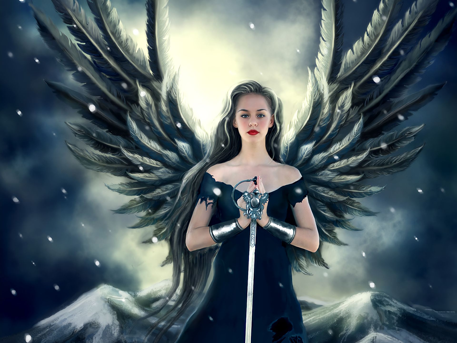 無料モバイル壁紙ファンタジー, 天使, 翼, 剣, 天使の戦士をダウンロードします。