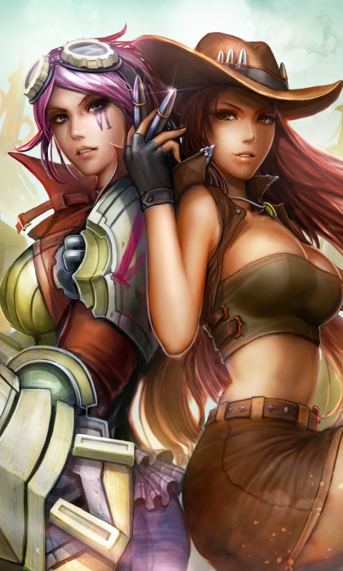 Download mobile wallpaper League Of Legends, Video Game, Gun, Caitlyn (League Of Legends), Cowgirl, Vi (League Of Legends), Gauntlet for free.