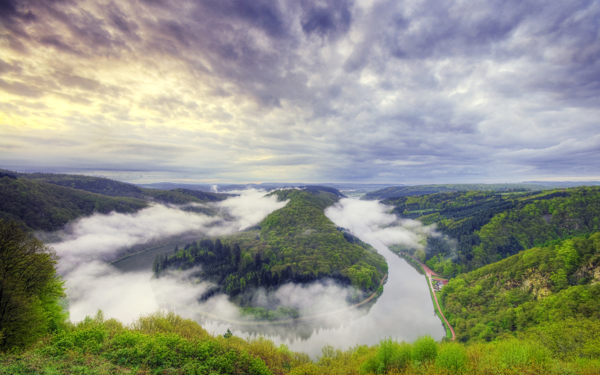 Laden Sie das Landschaft, Wald, Nebel, Fluss, Wolke, Strom, Szene, Erde/natur-Bild kostenlos auf Ihren PC-Desktop herunter