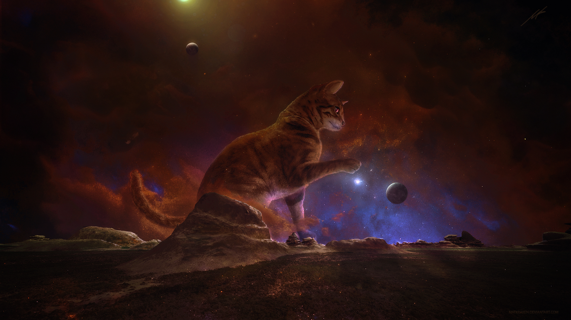 Download mobile wallpaper Cats, Cat, Animal, Space, Planet for free.