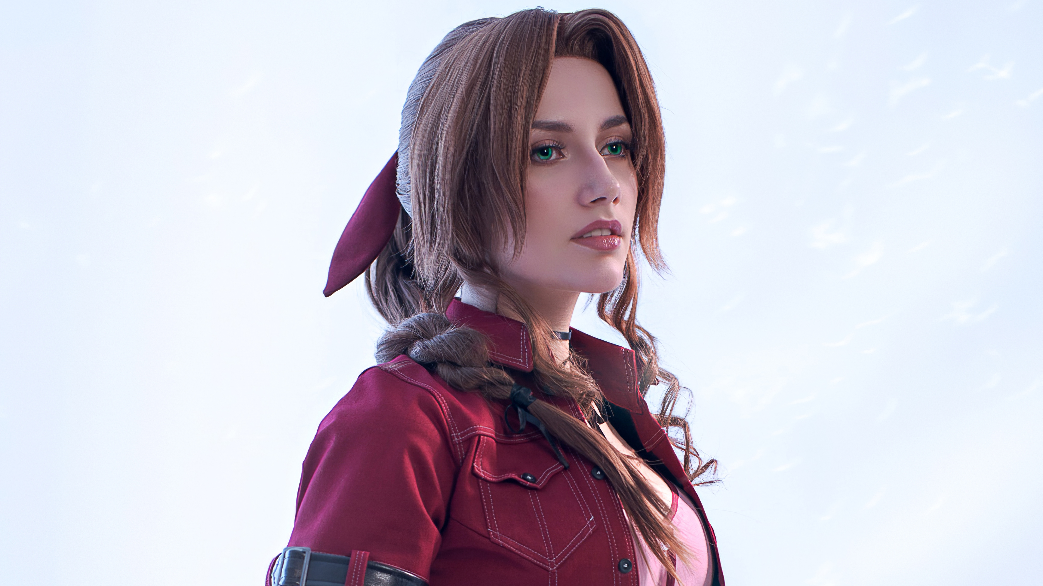 Download mobile wallpaper Final Fantasy, Model, Women, Green Eyes, Aerith Gainsborough, Red Hair, Cosplay, Final Fantasy Xv for free.