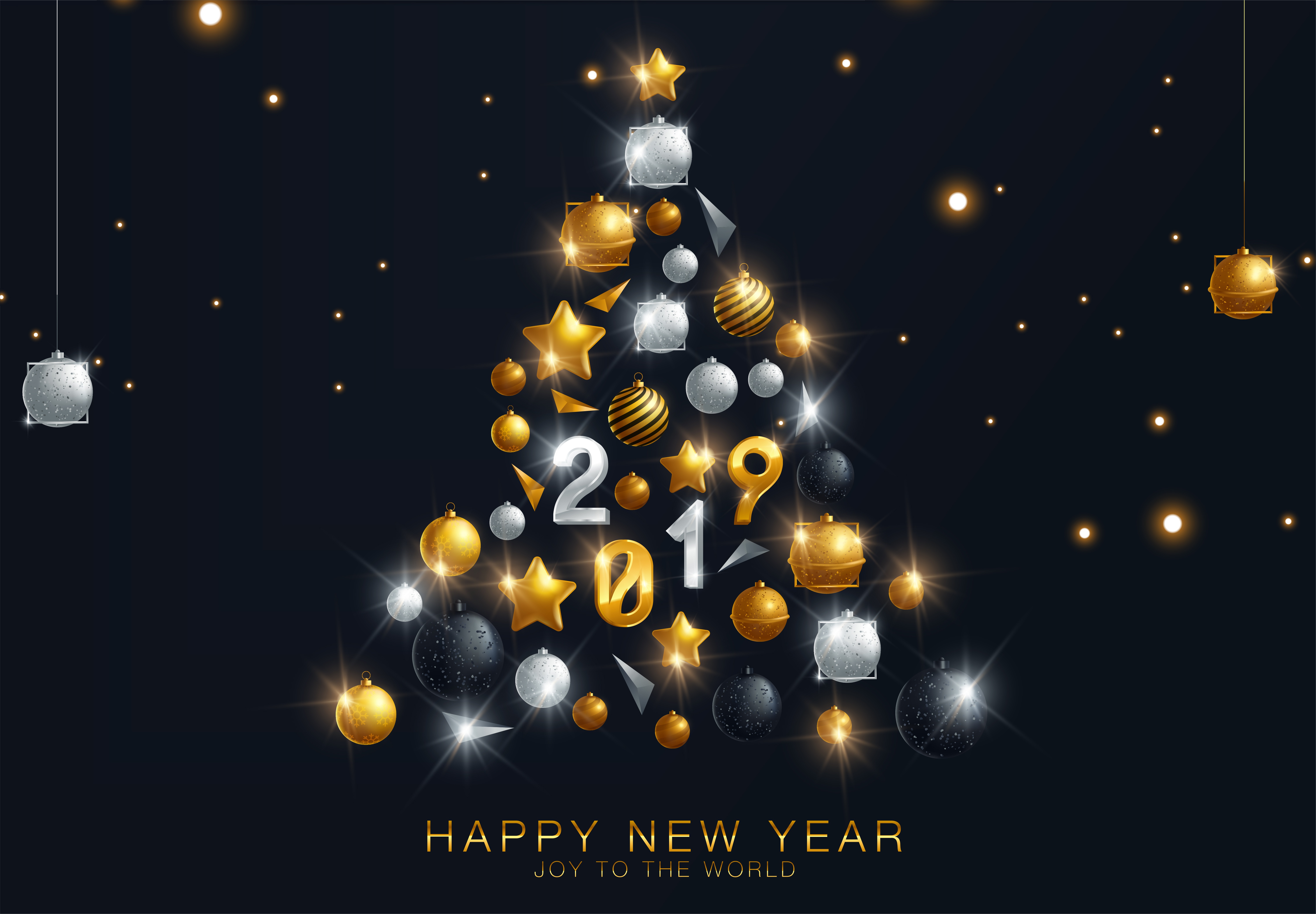 Download mobile wallpaper Holiday, Christmas Tree, Bauble, Happy New Year, New Year 2019 for free.