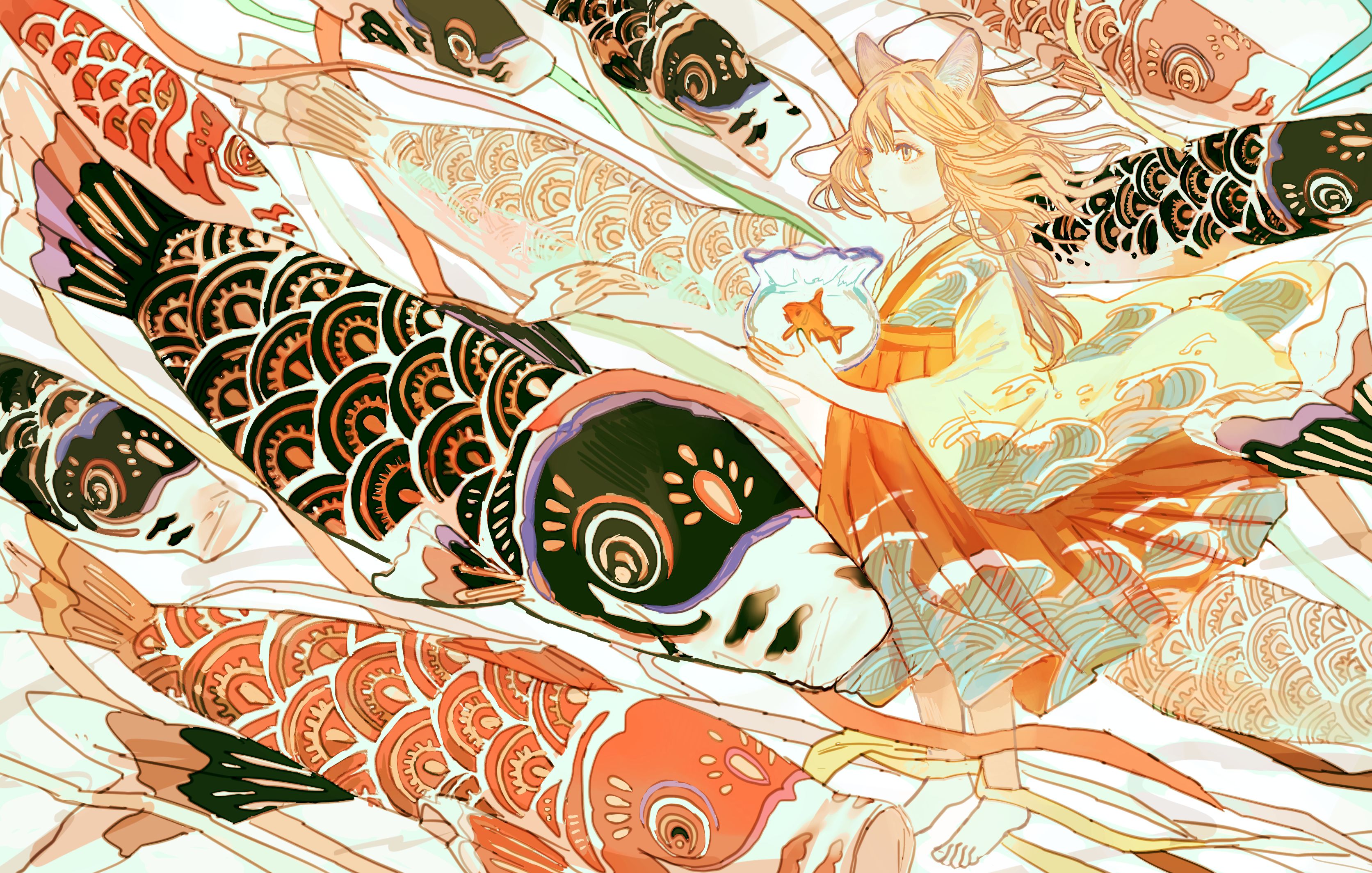 Free download wallpaper Anime, Fish, Original, Animal Ears on your PC desktop
