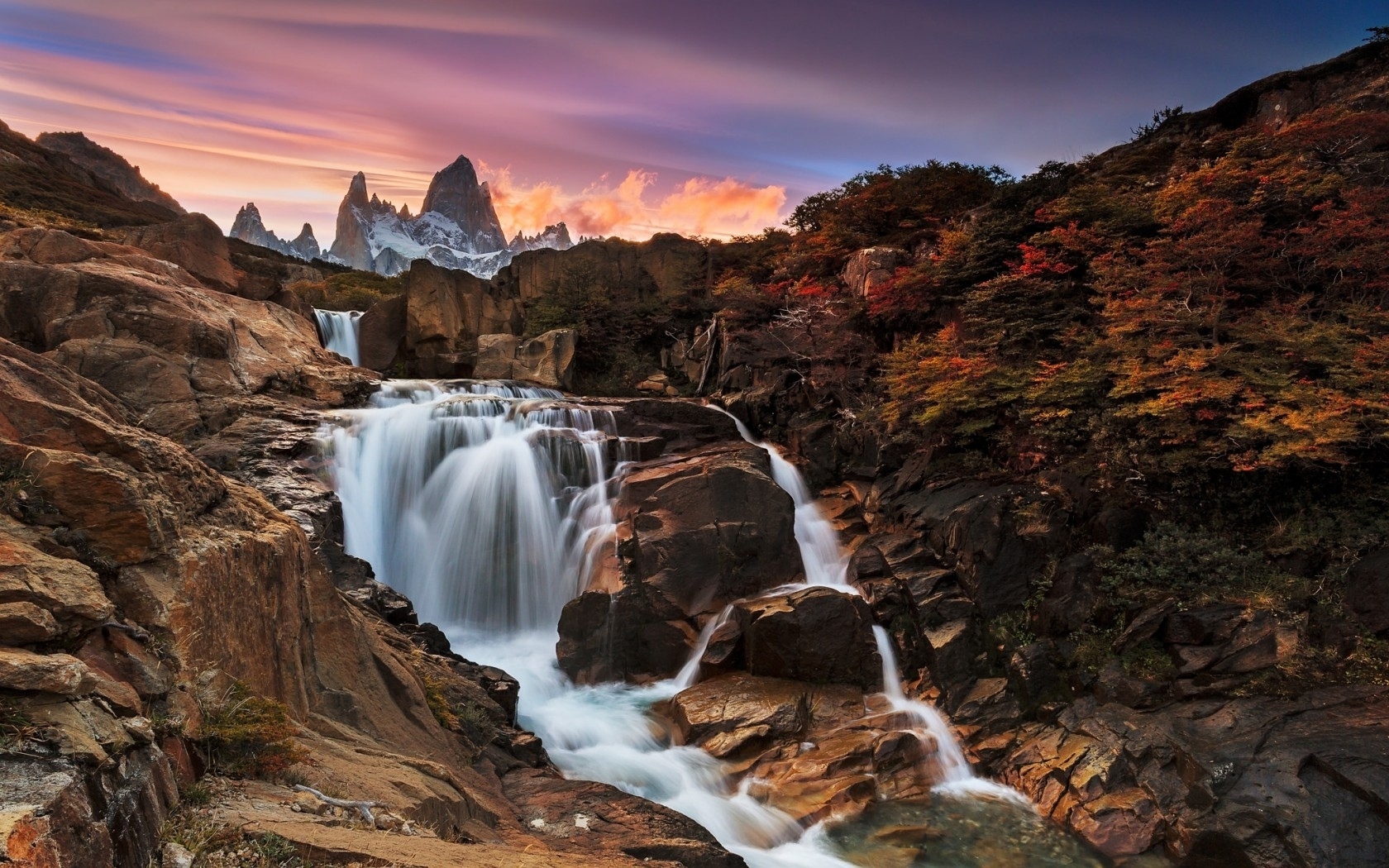 Free download wallpaper Nature, Sunset, Sky, Waterfalls, Waterfall, Earth on your PC desktop