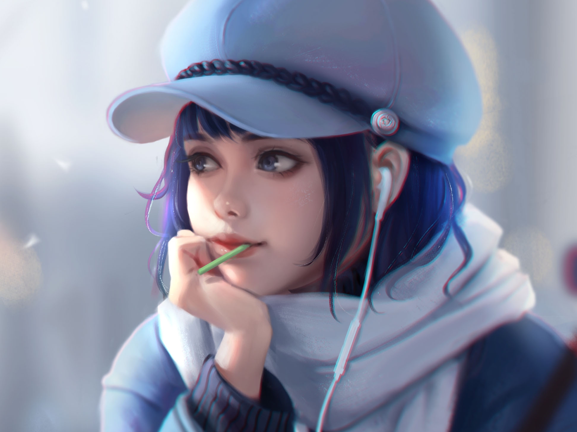 Download mobile wallpaper Anime, Hat, Original, Earbuds for free.