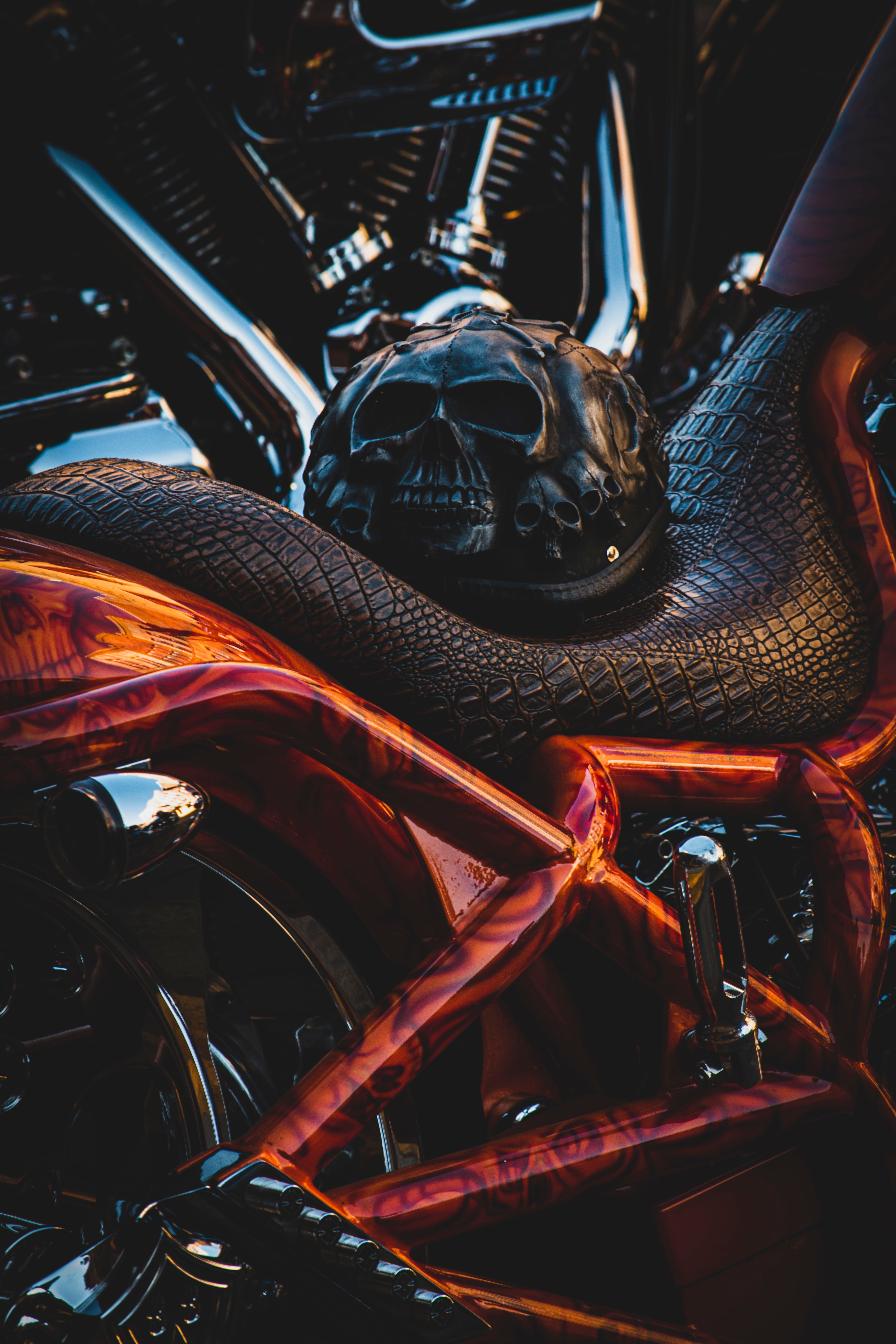 Download background skulls, skull, motorcycles, helmet, motorcycle, bike
