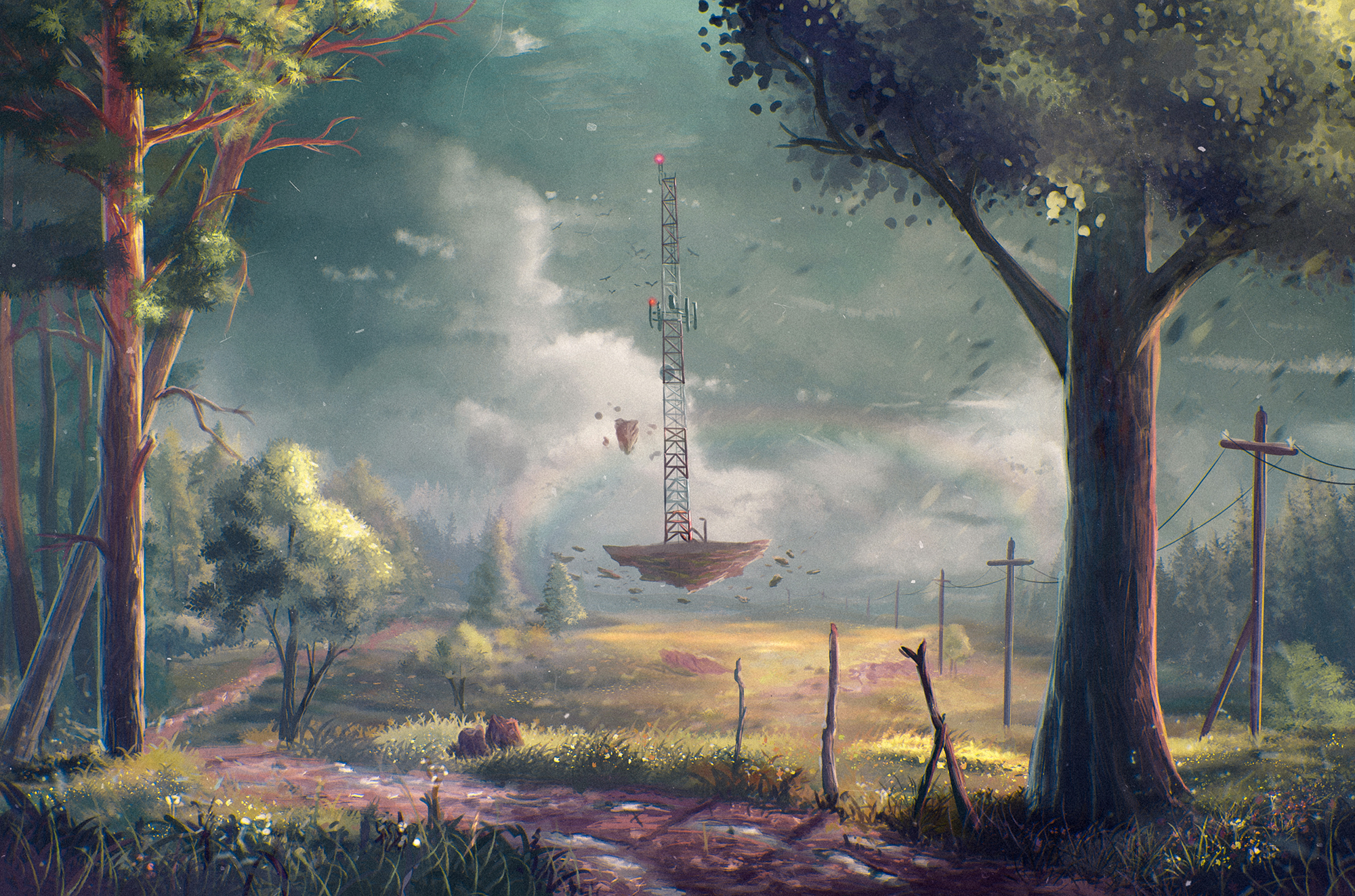 Download mobile wallpaper Landscape, Fantasy, Tree, Path, Floating Island for free.