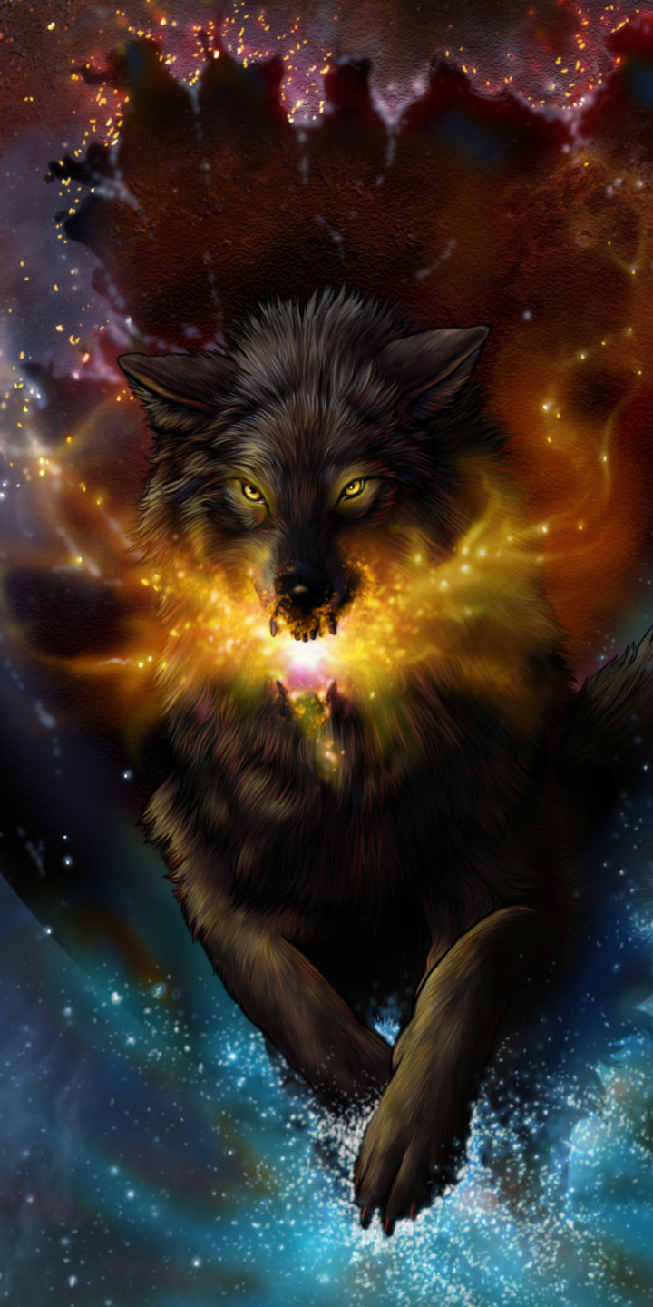 Download mobile wallpaper Fantasy, Stars, Wolf, Space, Fantasy Animals for free.