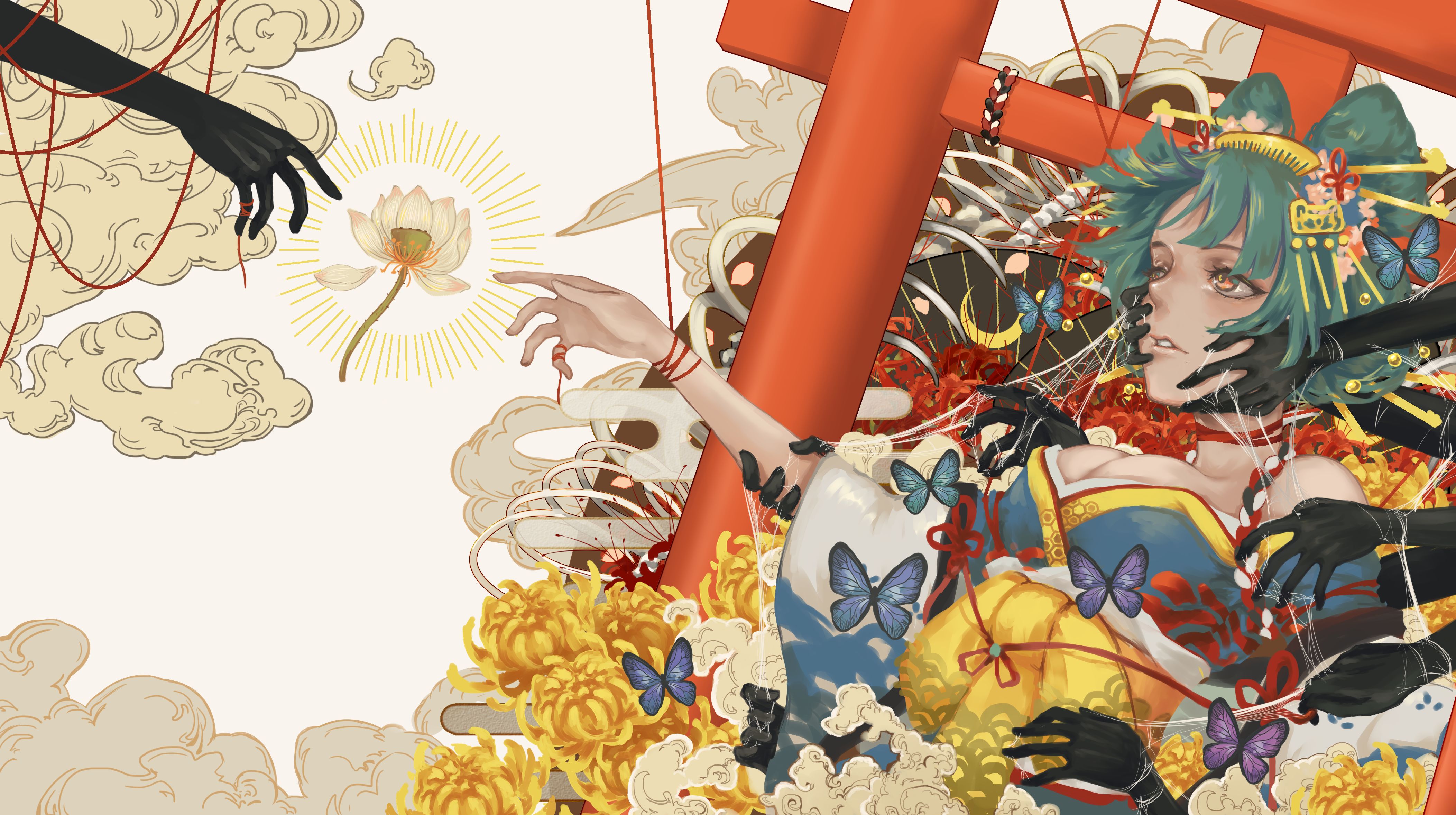 Скачать обои бесплатно Аниме, Цветок, Бабочка, Кисть, Вокалоид, Мику Хацунэ картинка на рабочий стол ПК