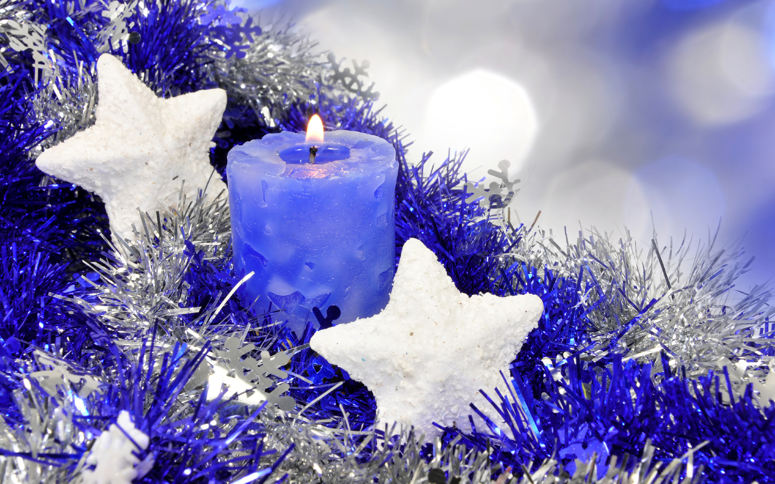 holiday, christmas, blue, candle, decoration, silver, star