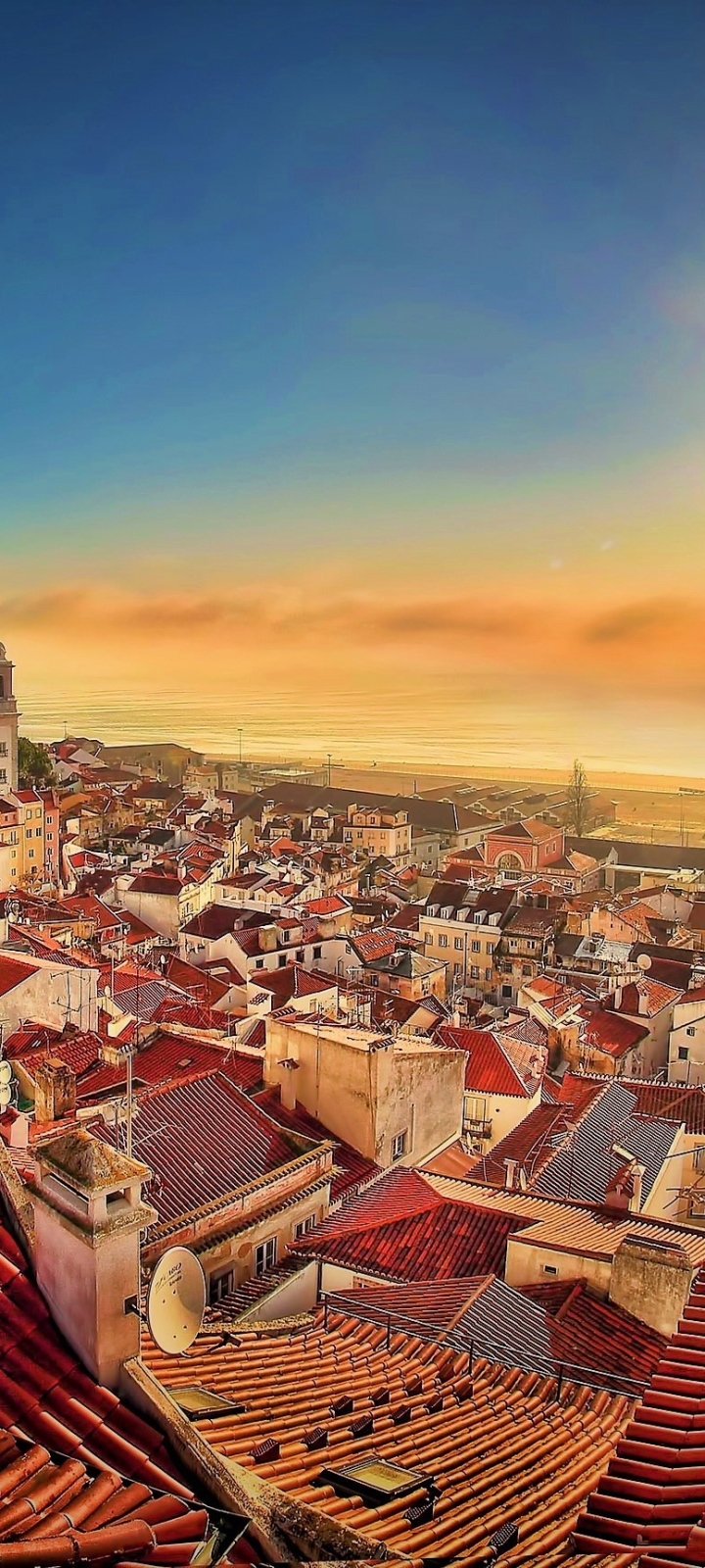 Download mobile wallpaper Cities, Sunset, City, Coast, House, Cityscape, Lisbon, Portugal, Man Made for free.