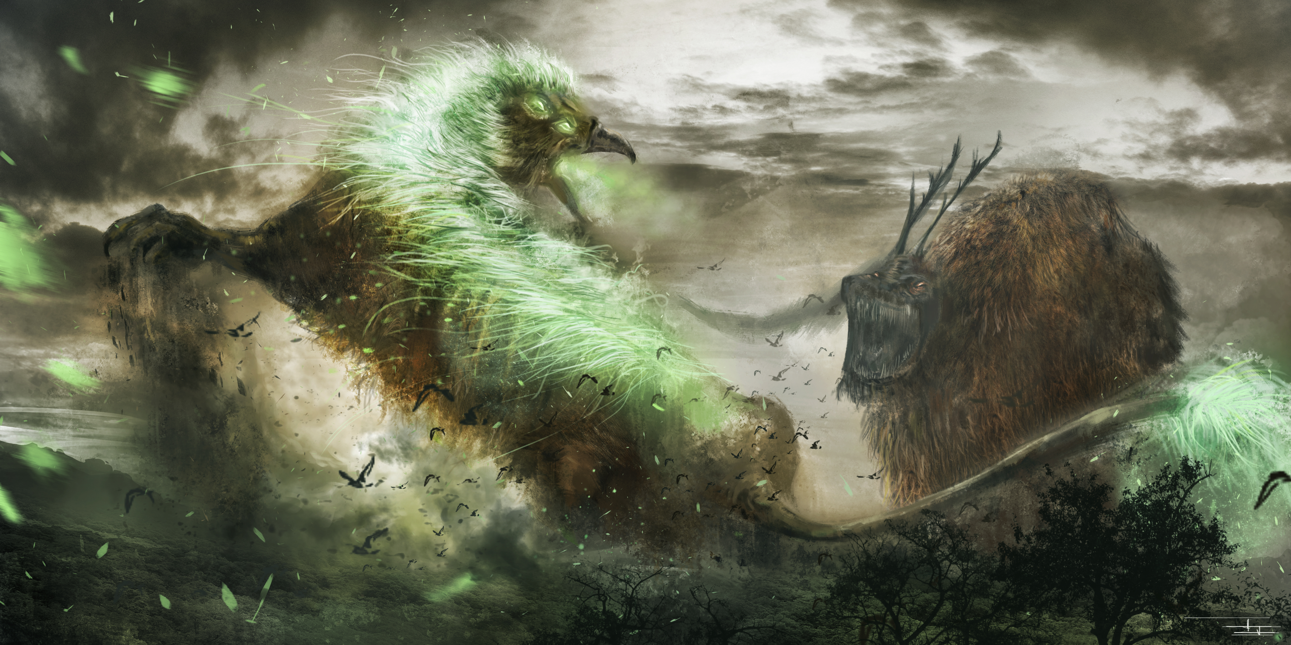 Free download wallpaper Fantasy, Creature, Fight, Giant on your PC desktop