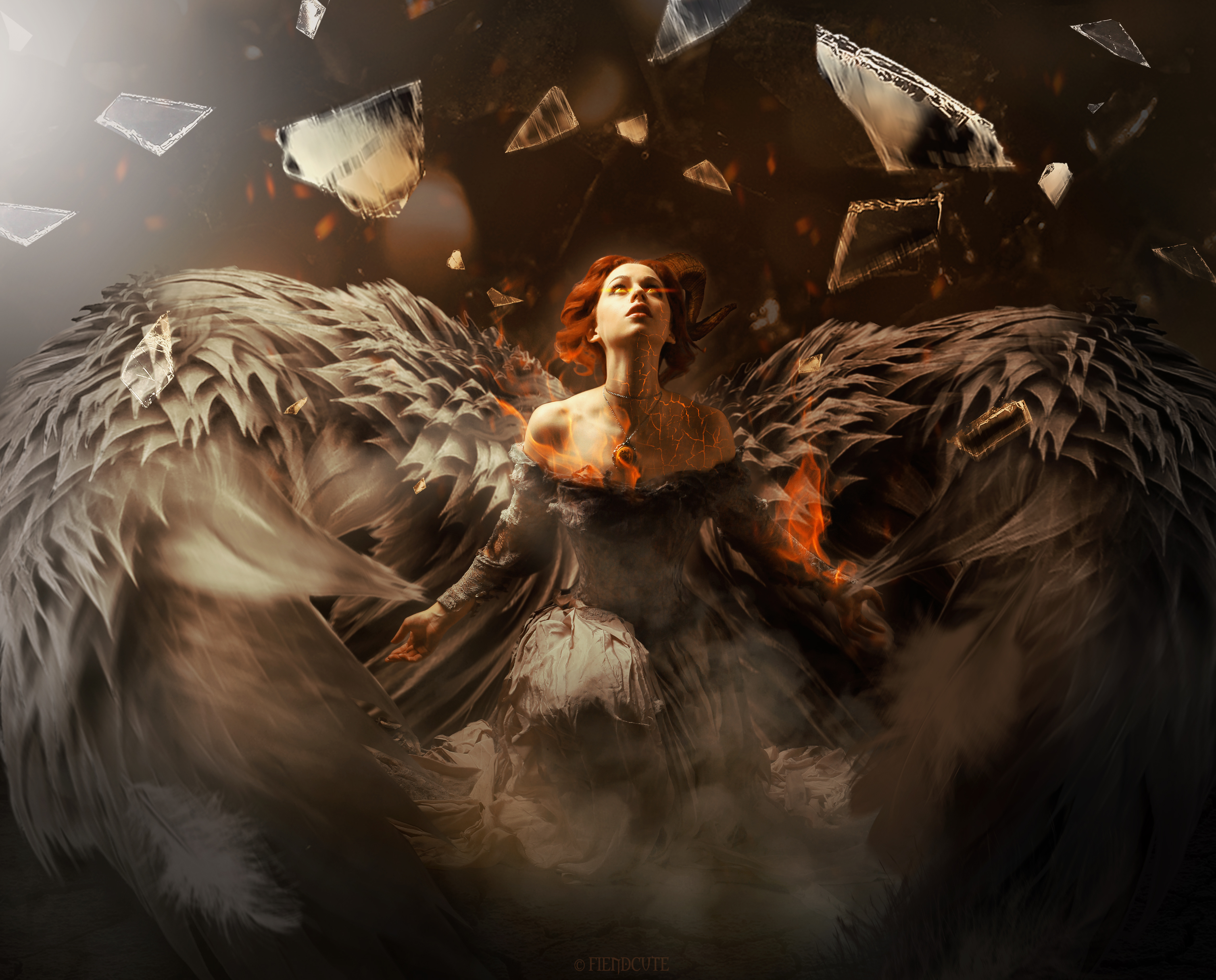 Free download wallpaper Fantasy, Wings, Angel, Orange Hair on your PC desktop
