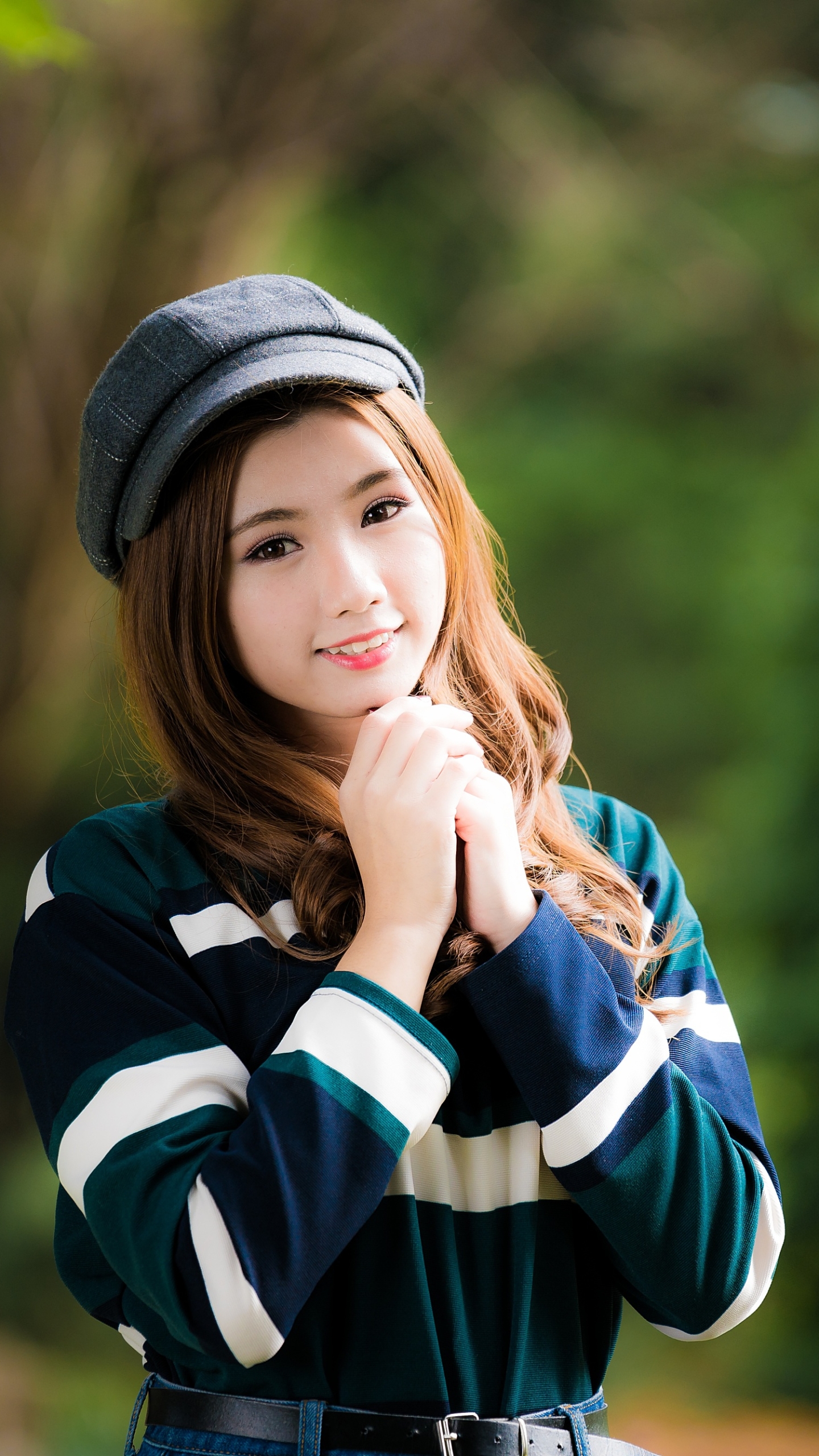 Download mobile wallpaper Smile, Hat, Brunette, Model, Women, Asian, Brown Eyes for free.