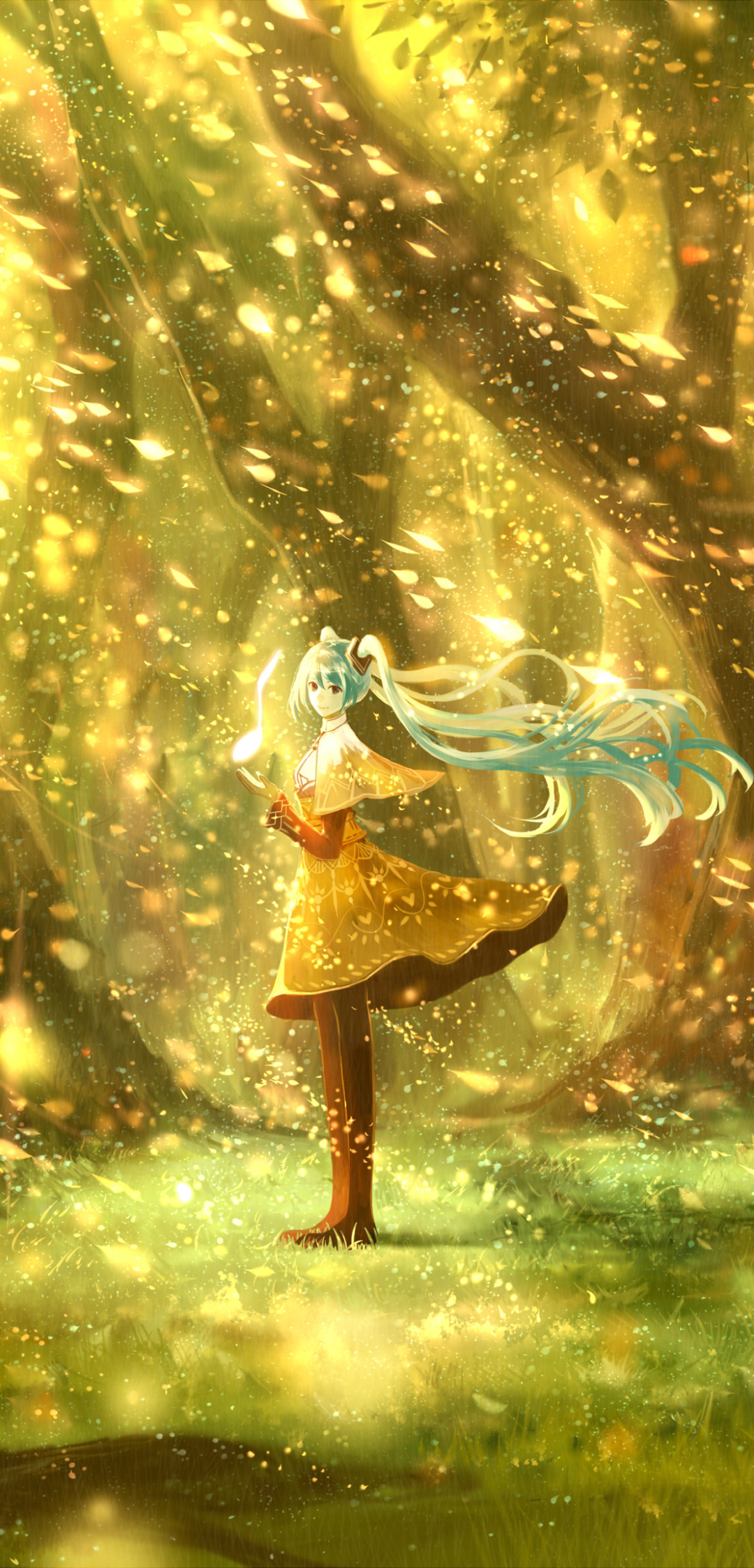 Download mobile wallpaper Anime, Magic, Tree, Leaf, Fall, Vocaloid, Hatsune Miku for free.