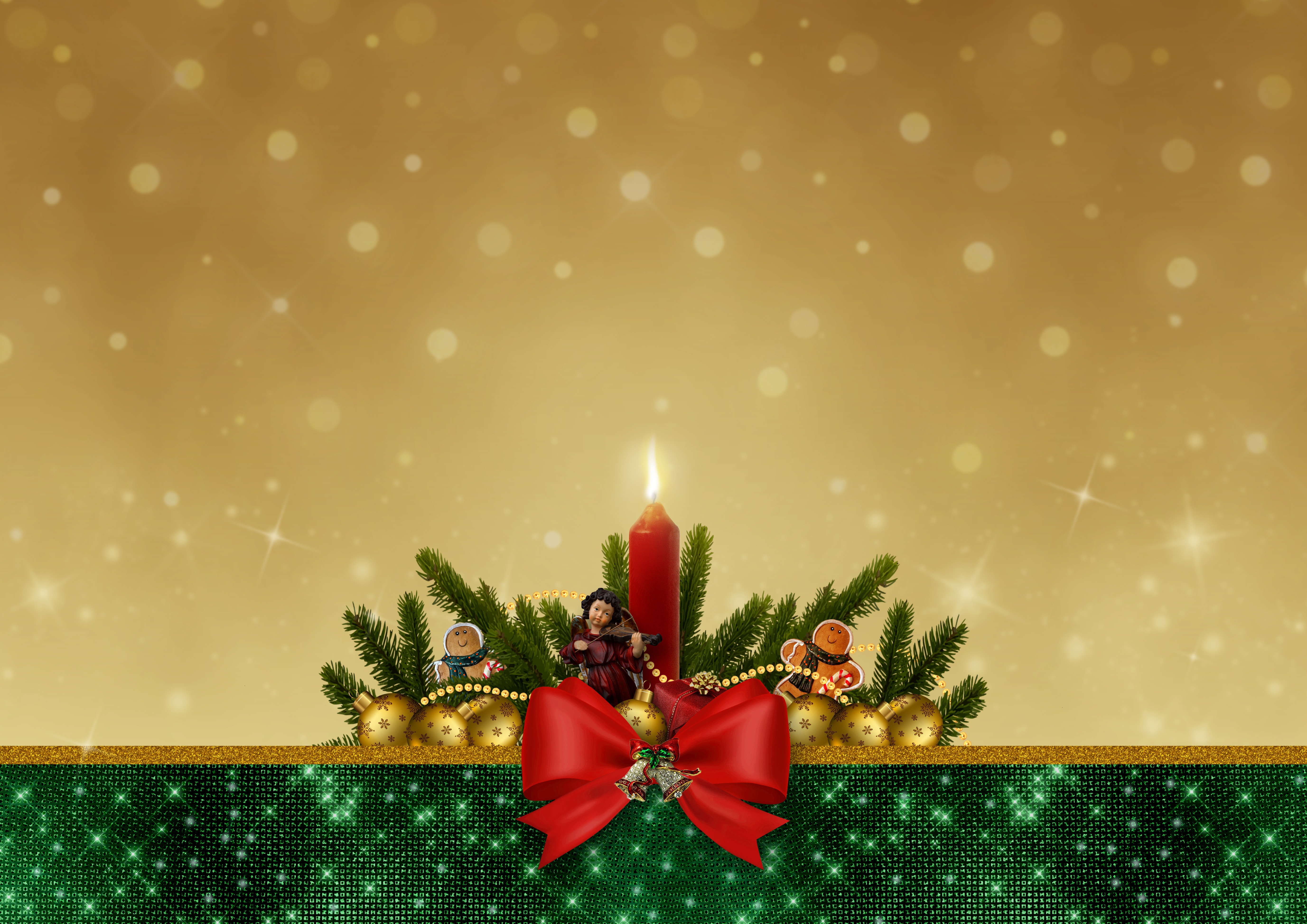Download mobile wallpaper Christmas, Holiday, Golden, Candle, Ribbon for free.