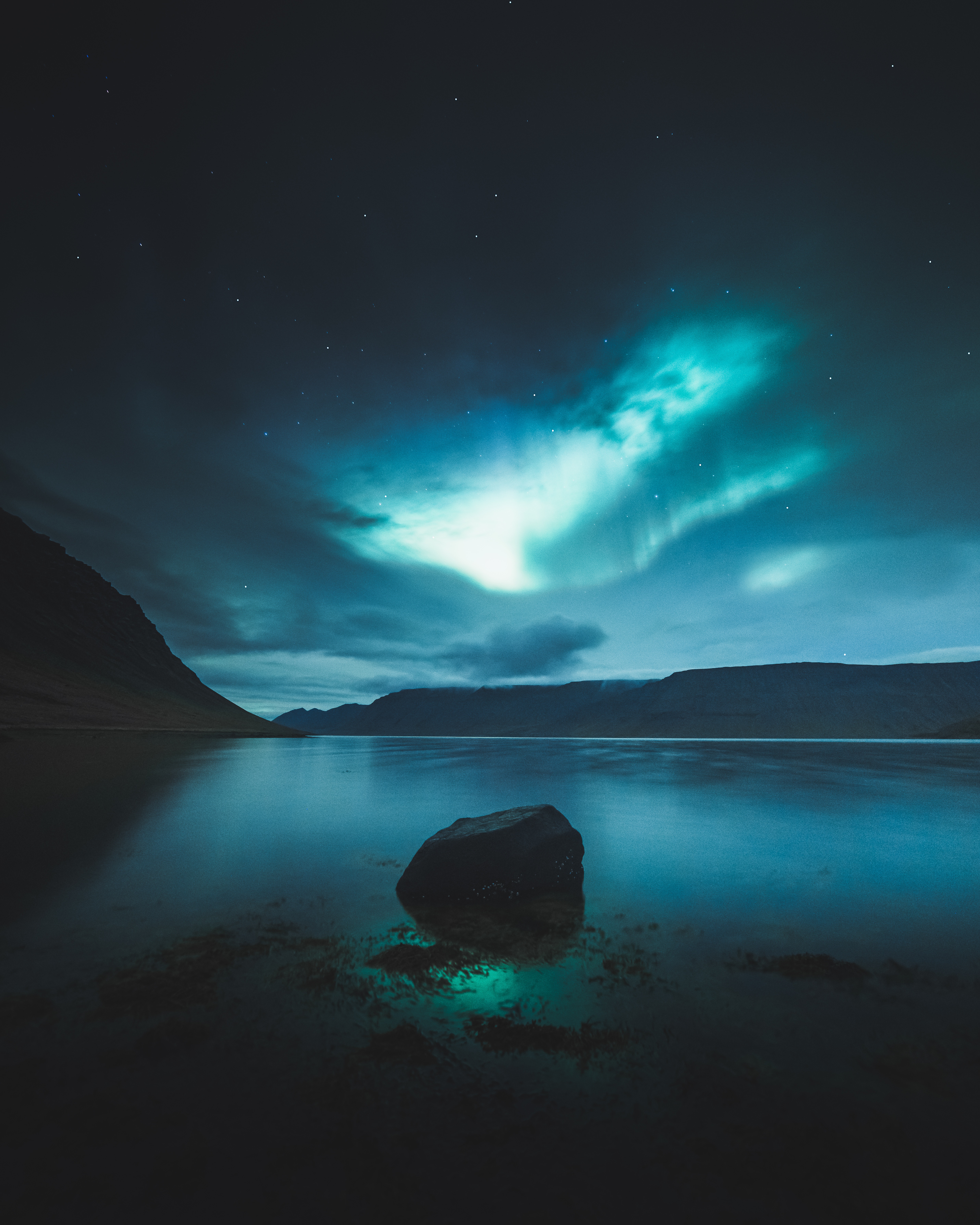 aurora borealis, northern lights, nature, sky, mountains, night, lake Full HD