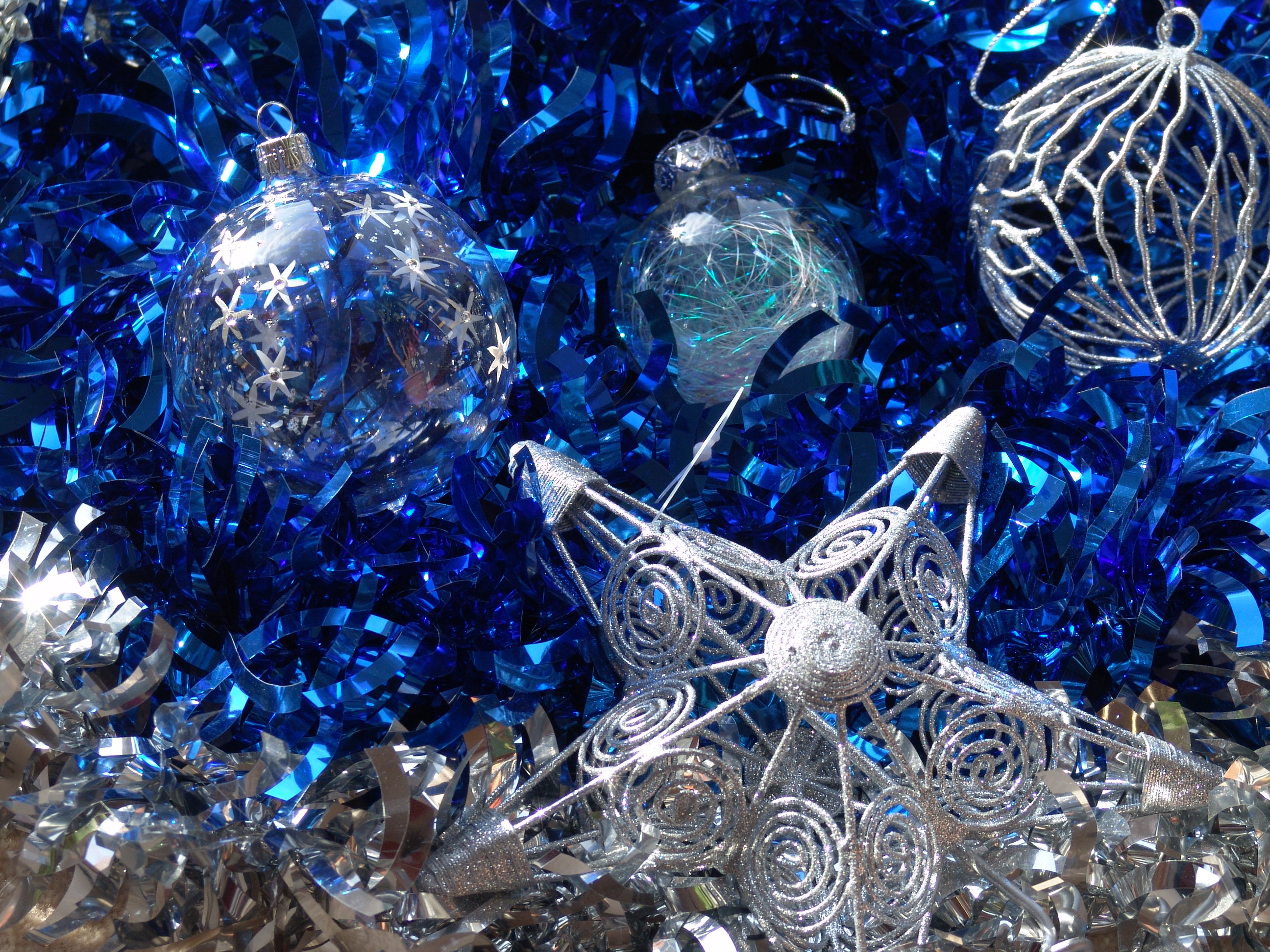 christmas ornaments, christmas, holiday, blue, silver