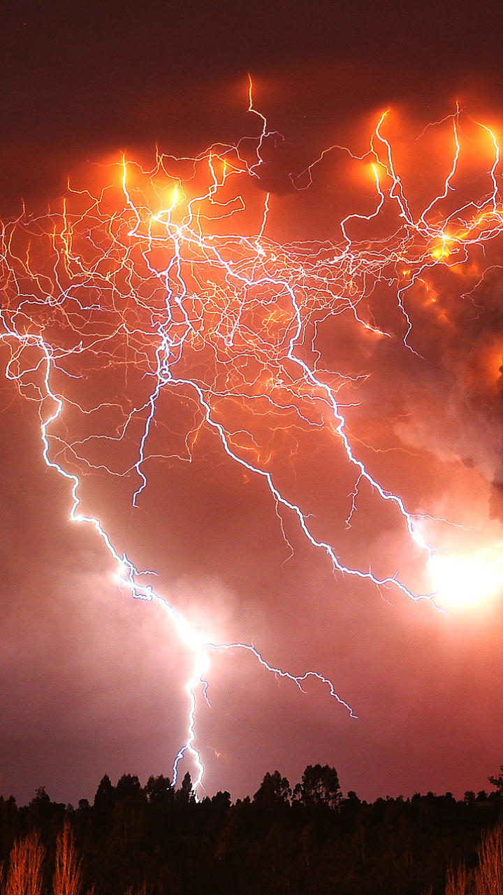 Download mobile wallpaper Lightning, Volcano, Photography for free.