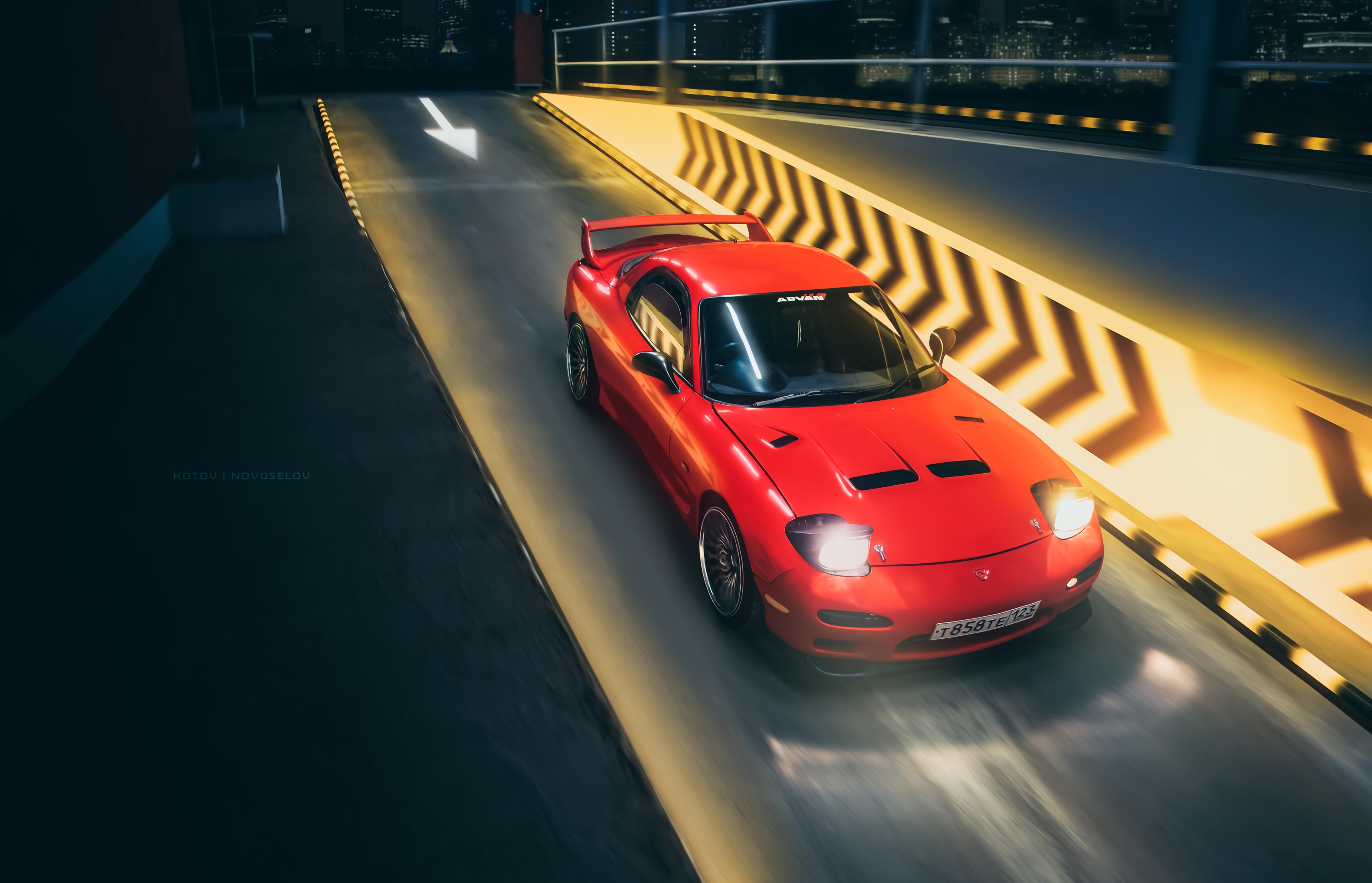sports, night, mazda, cars, red, sports car, speed, track, route, mazda rx 7