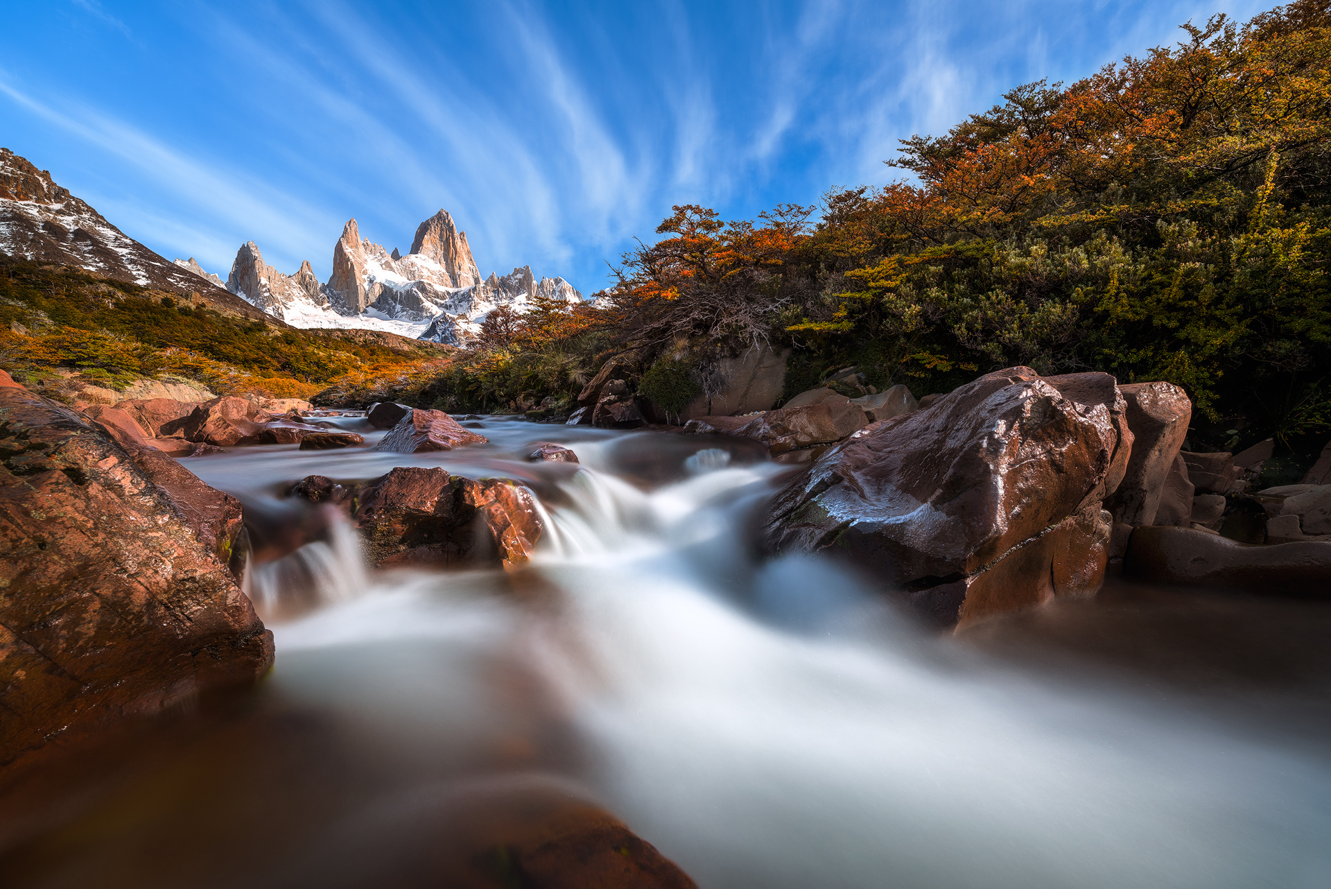 Скачать обои бесплатно Природа, Река, Гора, Ручей, Аргентина, Ландшафт, Земля/природа картинка на рабочий стол ПК