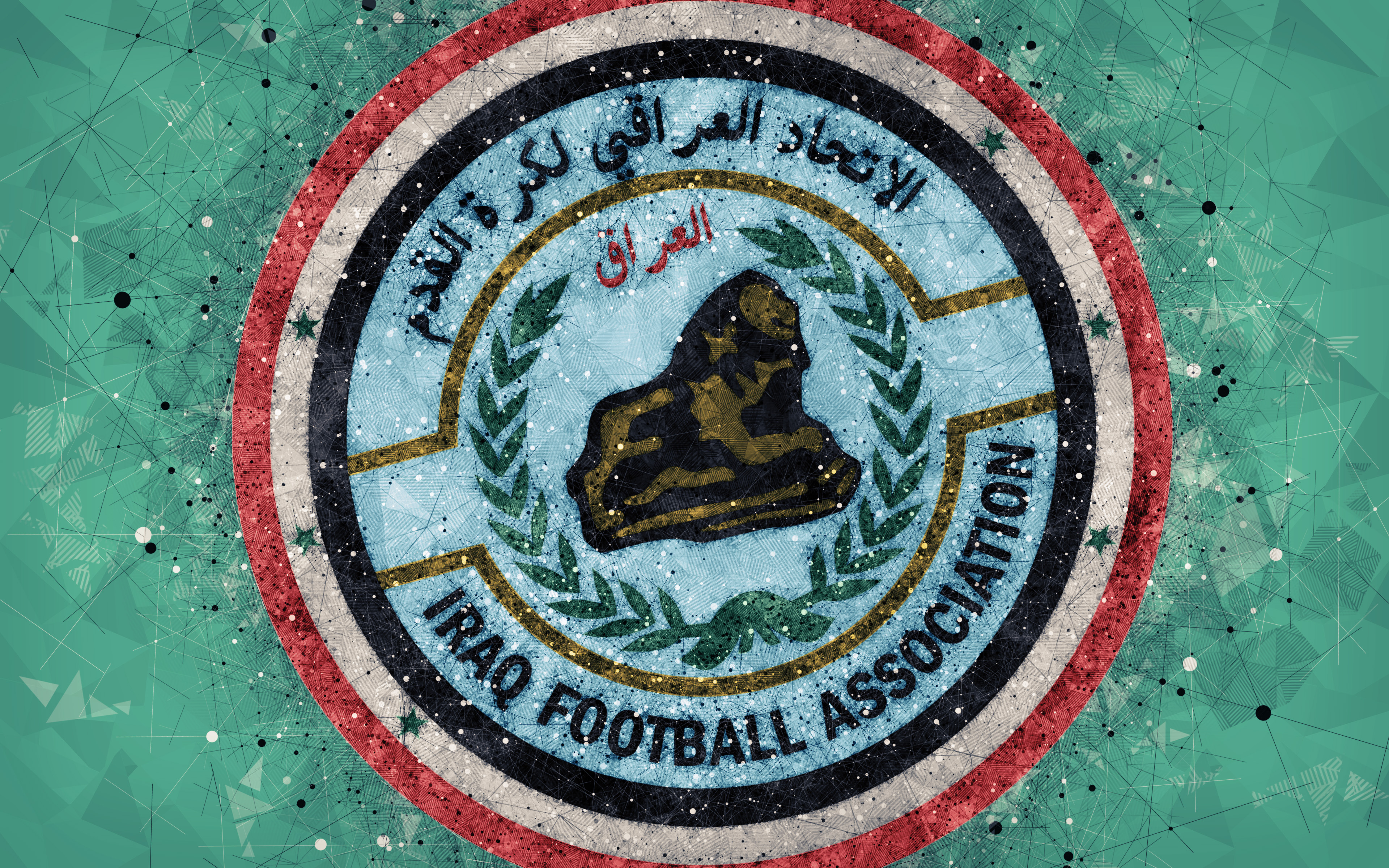 451784 скачать обои виды спорта, сборная ирака по футболу, эмблема, ирак, лого, футбол, футбольный - заставки и картинки бесплатно