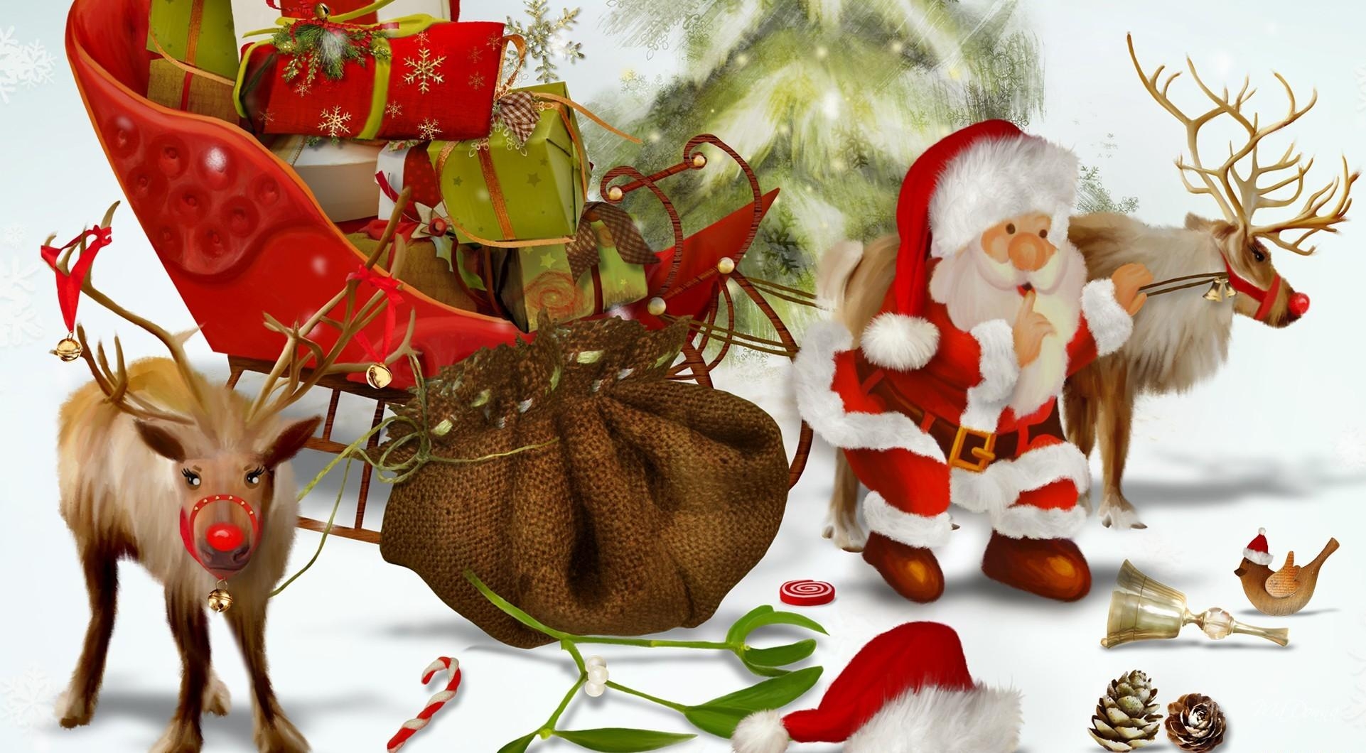 Baixe gratuitamente a imagem Férias, Cones, Papai Noel, Veados, Árvore De Natal, Saco, Sacola, Presentes, Pássaro na área de trabalho do seu PC