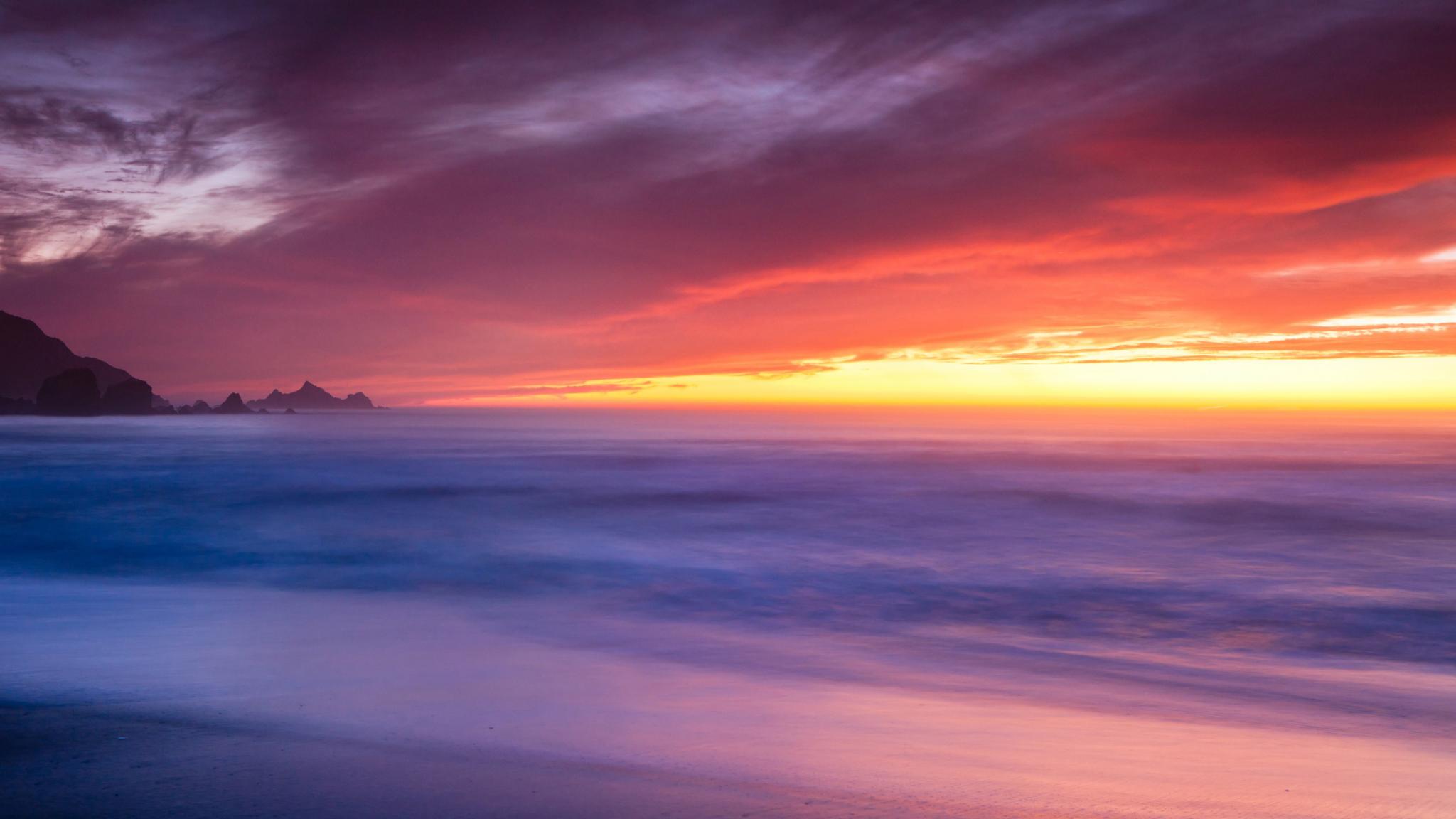 Download mobile wallpaper Sunset, Sky, Sea, Beach, Ocean, Earth, California for free.