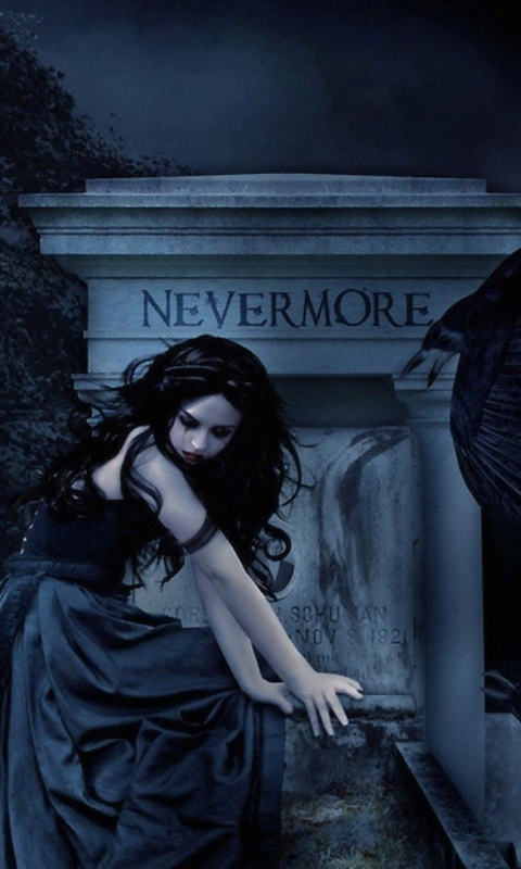 vertical wallpaper fantasy, dark, gothic, raven, black hair, gravestone