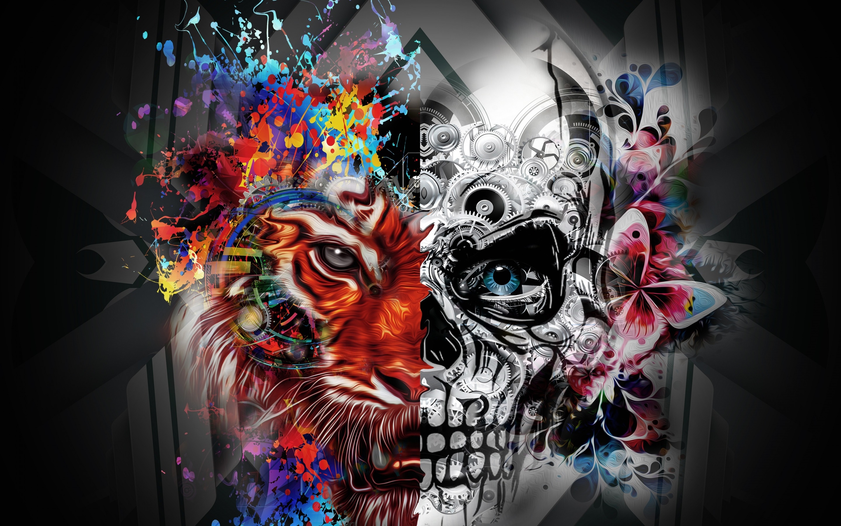 Free download wallpaper Flower, Tiger, Colorful, Artistic, Face, Skull on your PC desktop