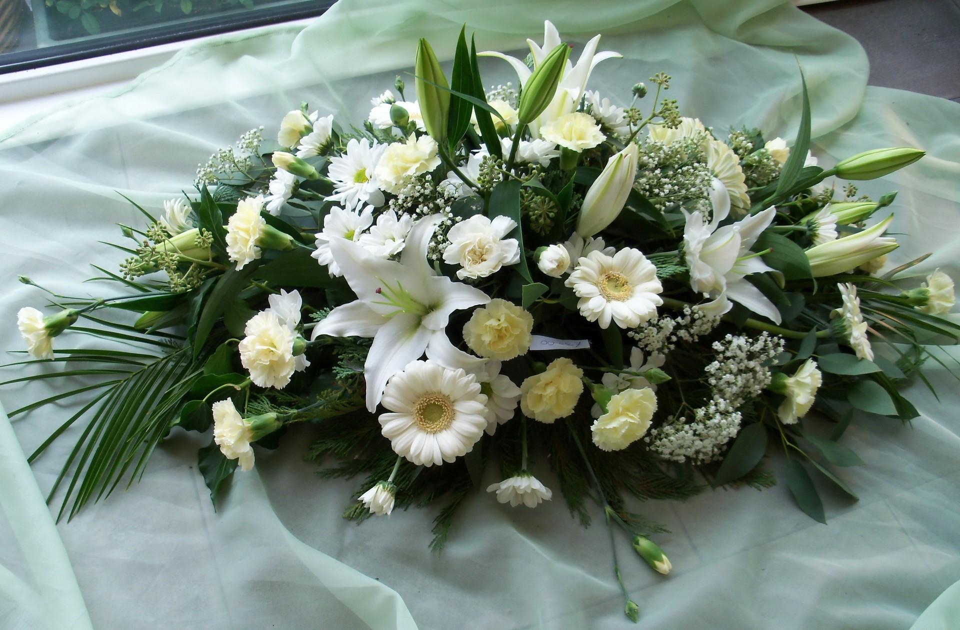 flowers, lilies, carnations, gerberas, gypsophilus, gipsophile, composition, handsomely, it's beautiful