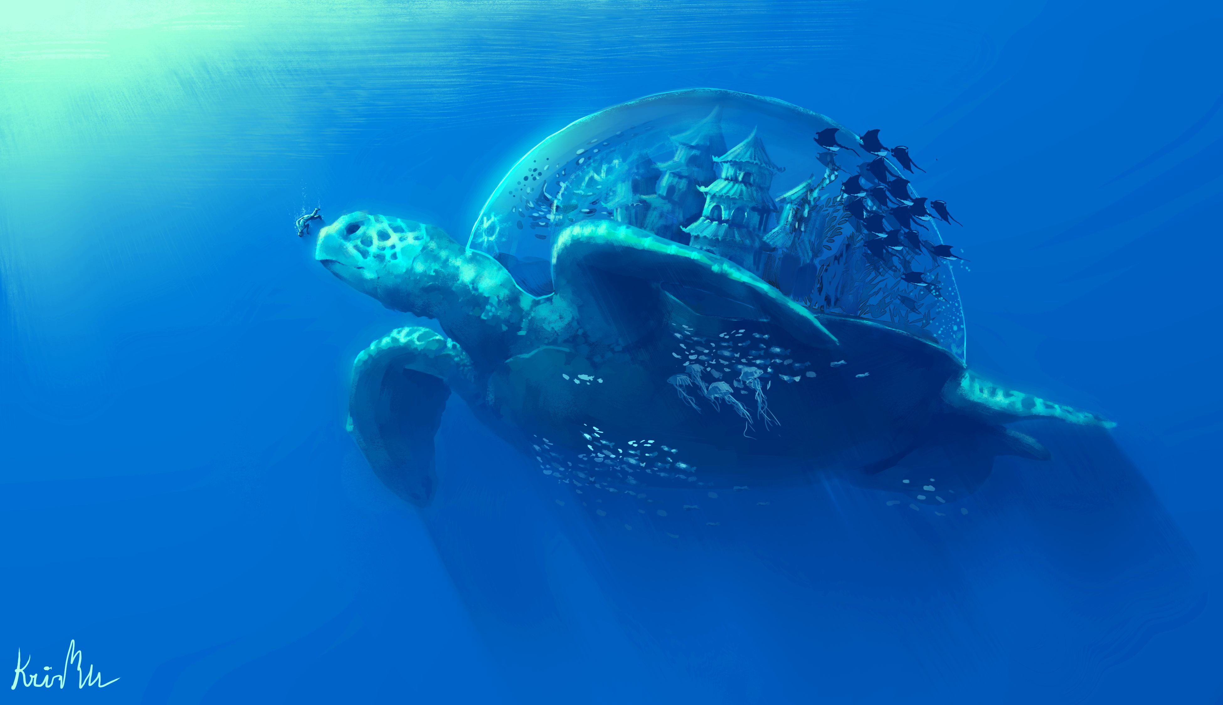 Download mobile wallpaper Fantasy, Underwater, Turtle, Giant, Fantasy Animals for free.