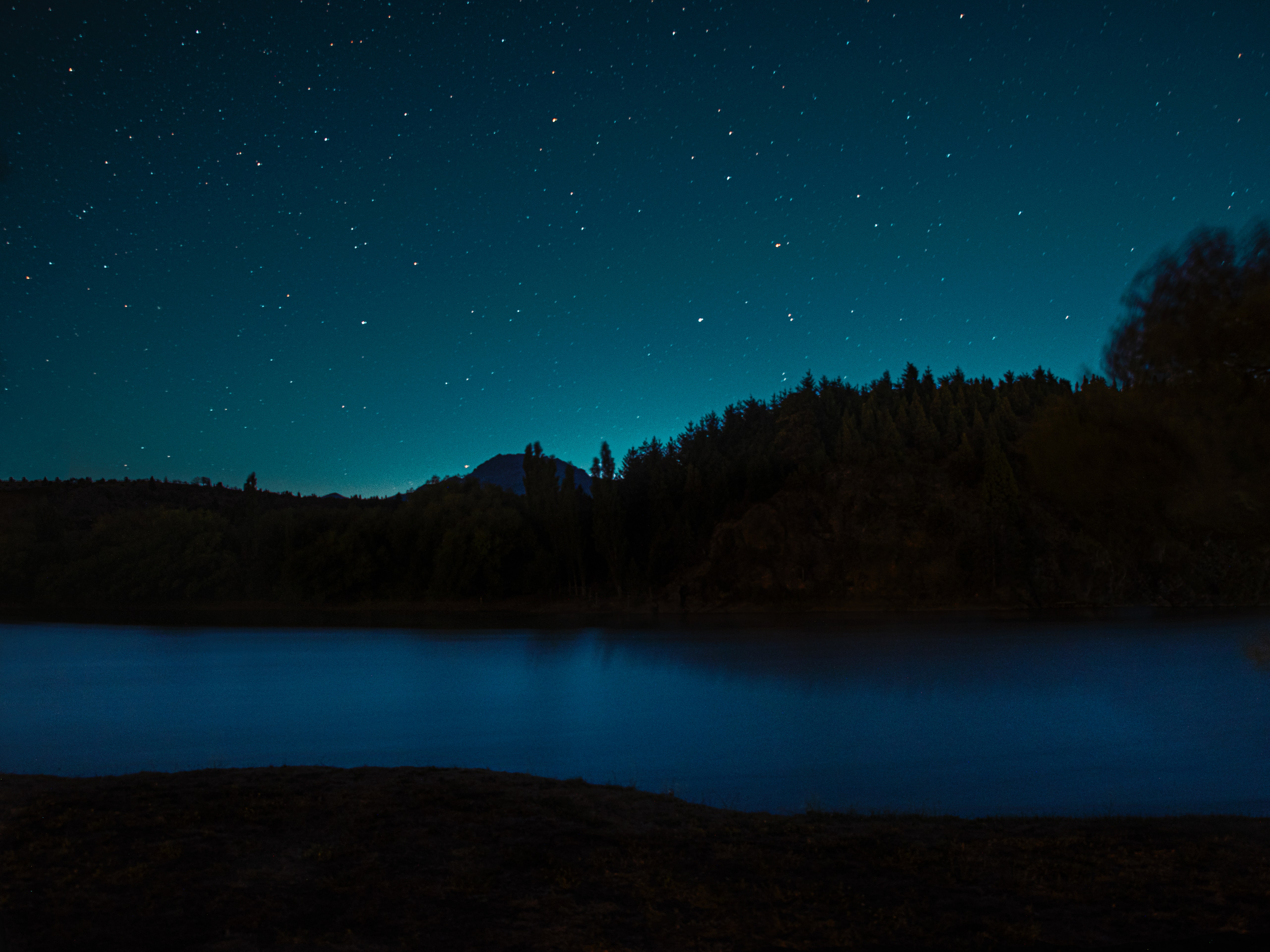 Free download wallpaper Lake, Trees, Stars, Night, Dark, Landscape on your PC desktop