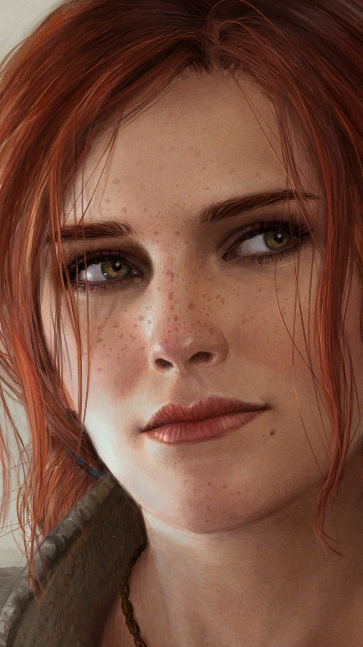 Handy-Wallpaper Gesicht, Grüne Augen, Sommersprossen, Computerspiele, Rote Haare, Der Hexer, Triss Merigold, The Witcher 3: Wild Hunt kostenlos herunterladen.
