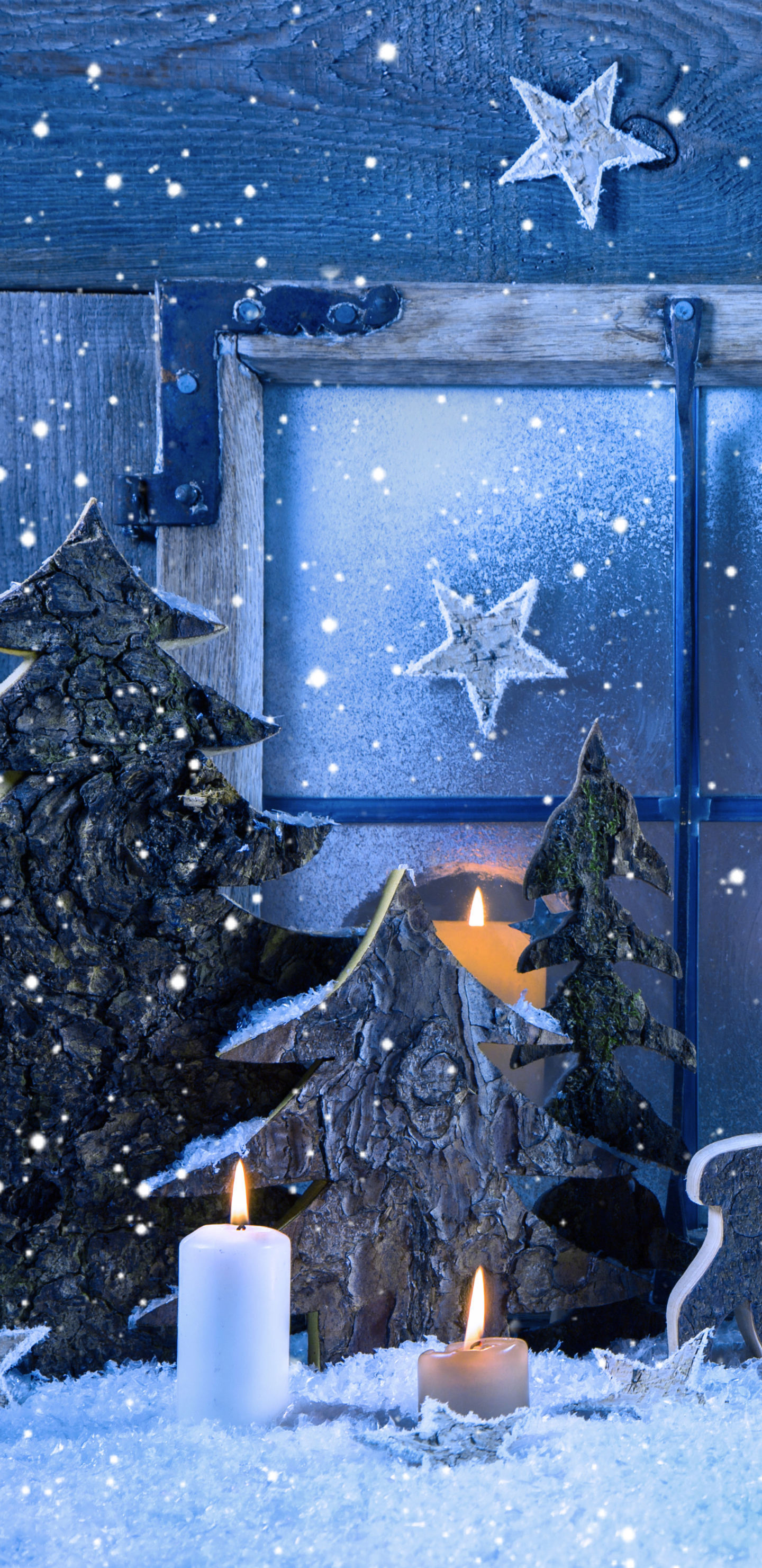 Handy-Wallpaper Feiertage, Schnee, Weihnachten, Kerze, Stern kostenlos herunterladen.