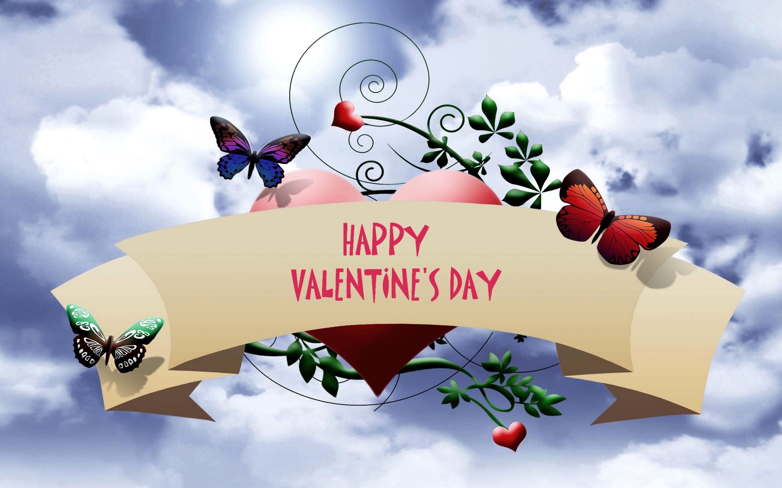 Скачать обои бесплатно Бабочка, Сердце, День Святого Валентина, Праздничные, С Днем Святого Валентина картинка на рабочий стол ПК