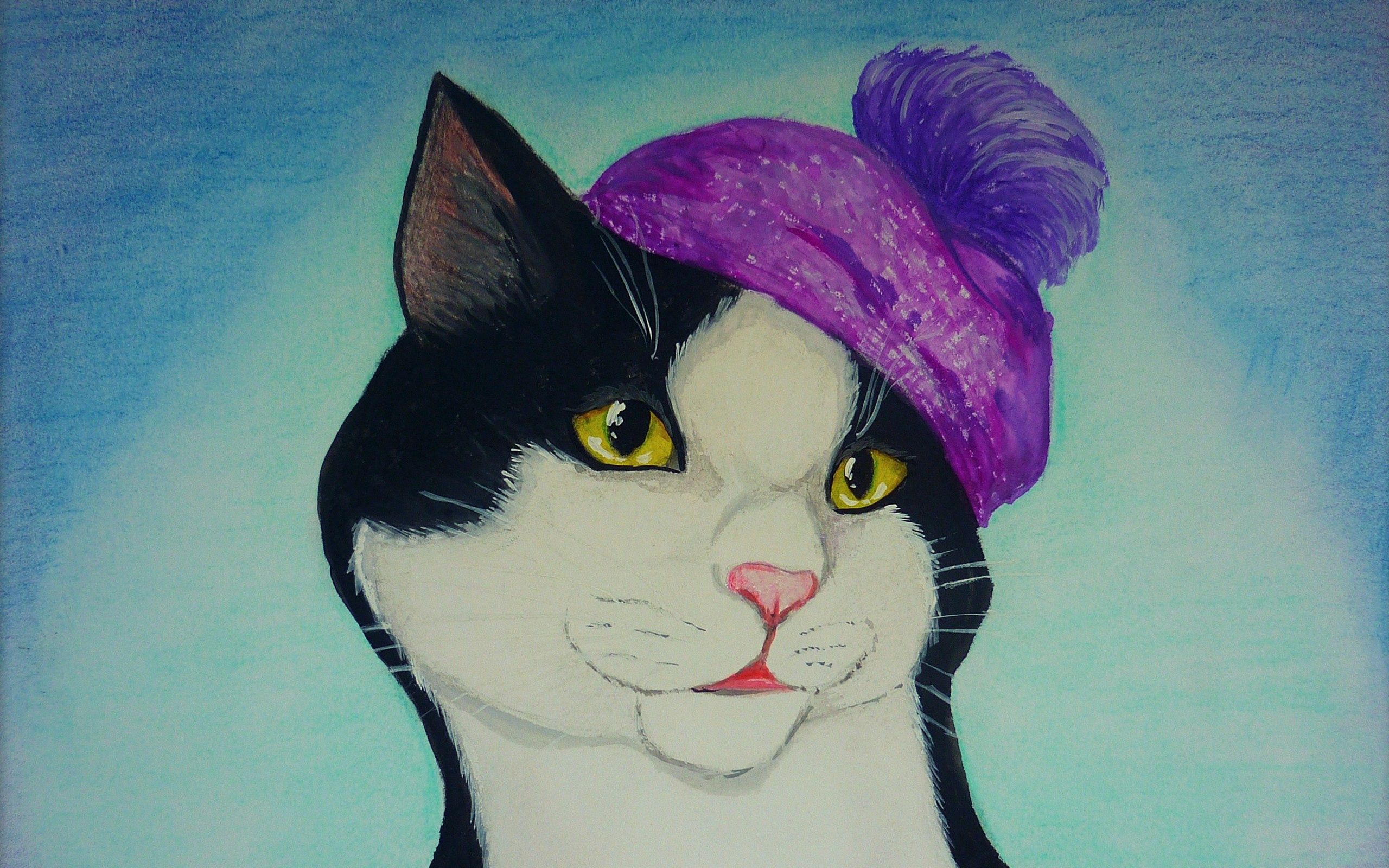 無料モバイル壁紙画像, キャップ, 帽子, ネコ, 猫, ドローイング, アートをダウンロードします。